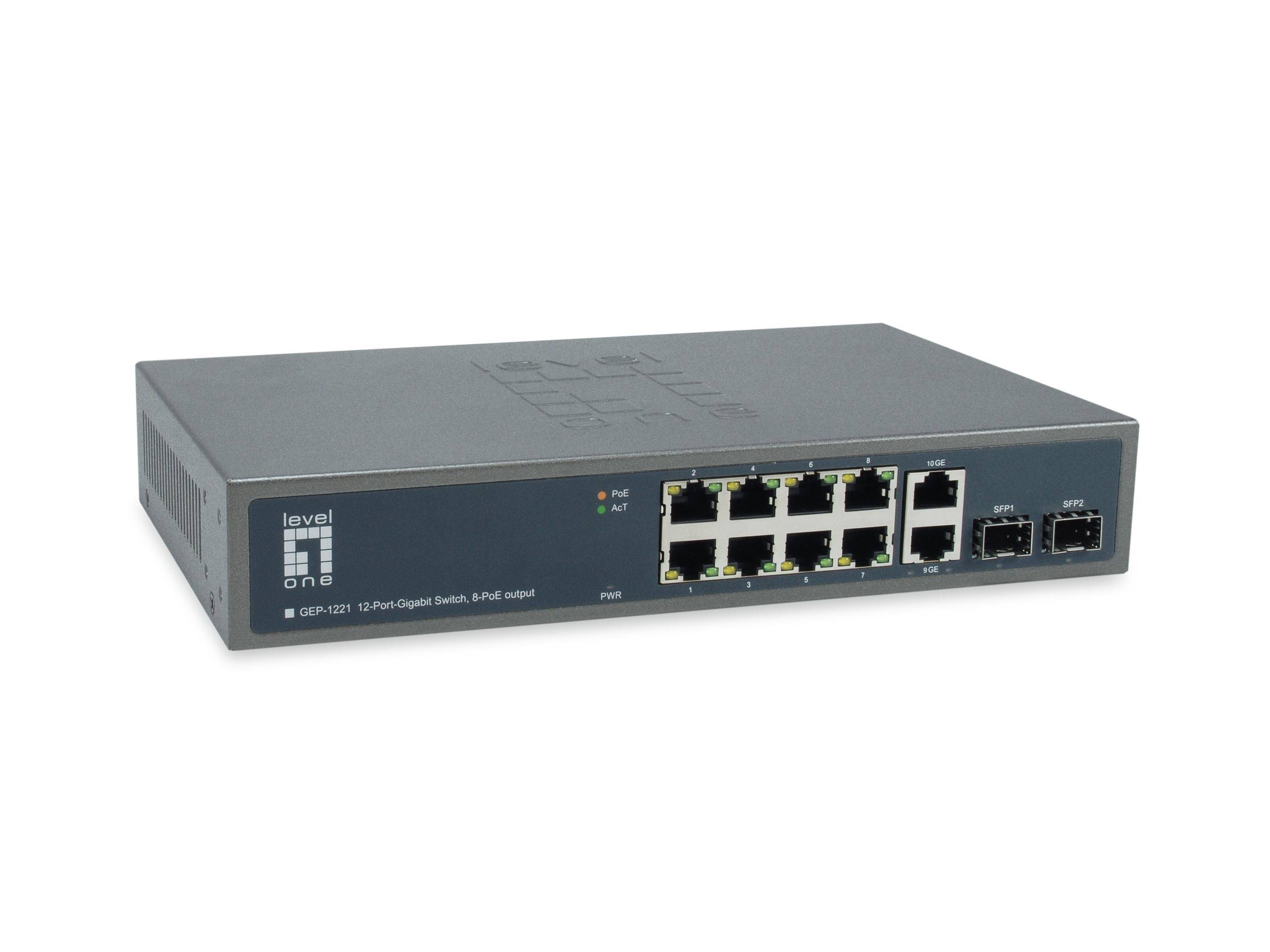 LevelOne GEP-1221 - Switch - unmanaged - 8 x 10/100/1000 (PoE+) - + 2 x Gigabit