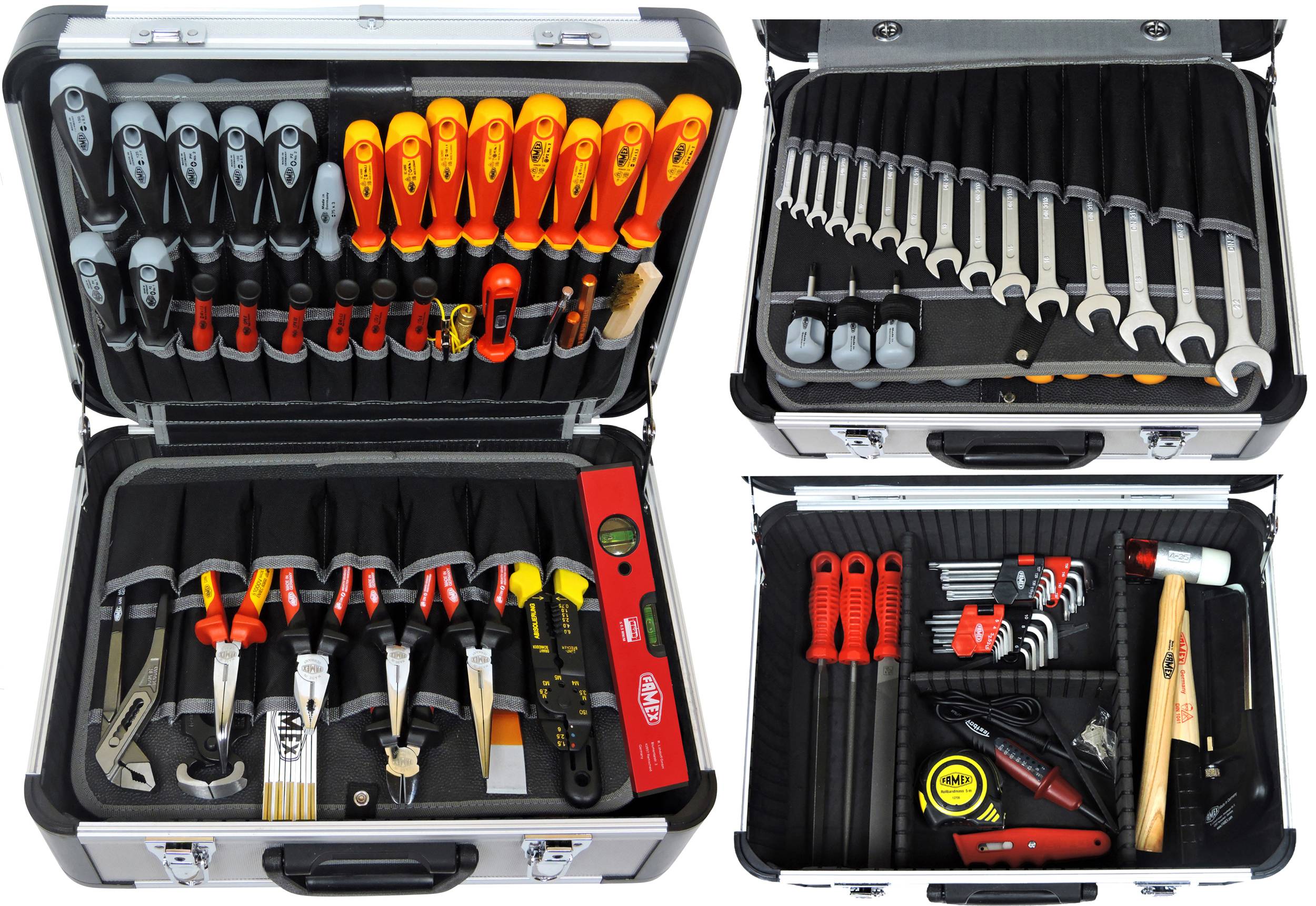 FAMEX 418-88 Profi Alu Werkzeugkoffer bestückt mit Werkzeug Set - PROFESSIONAL - 128-tlg.