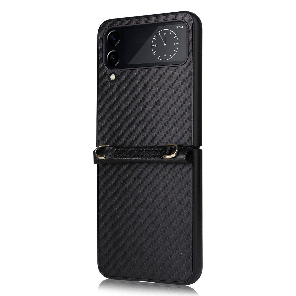 Für Samsung Galaxy Z Flip4 5G Kunstleder / Kunststoff Kohlefaser Struktur Handy Tasche Hülle Etuis Schwarz