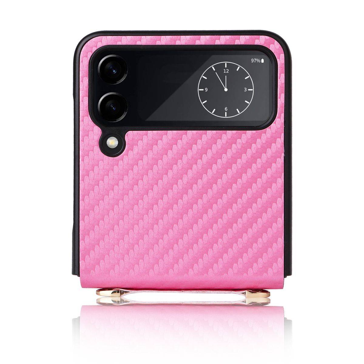 Für Samsung Galaxy Z Flip4 5G Kunstleder / Kunststoff Kohlefaser Struktur Handy Tasche Hülle Etuis Pink