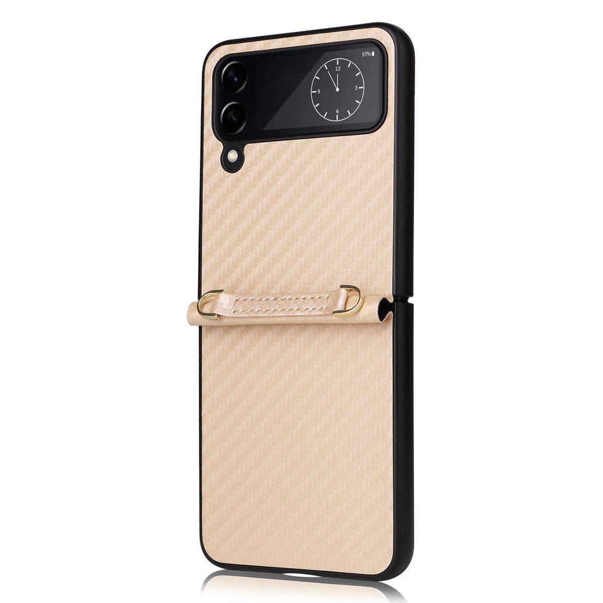 Für Samsung Galaxy Z Flip4 5G Kunstleder / Kunststoff Kohlefaser Struktur Handy Tasche Hülle Etuis Gold