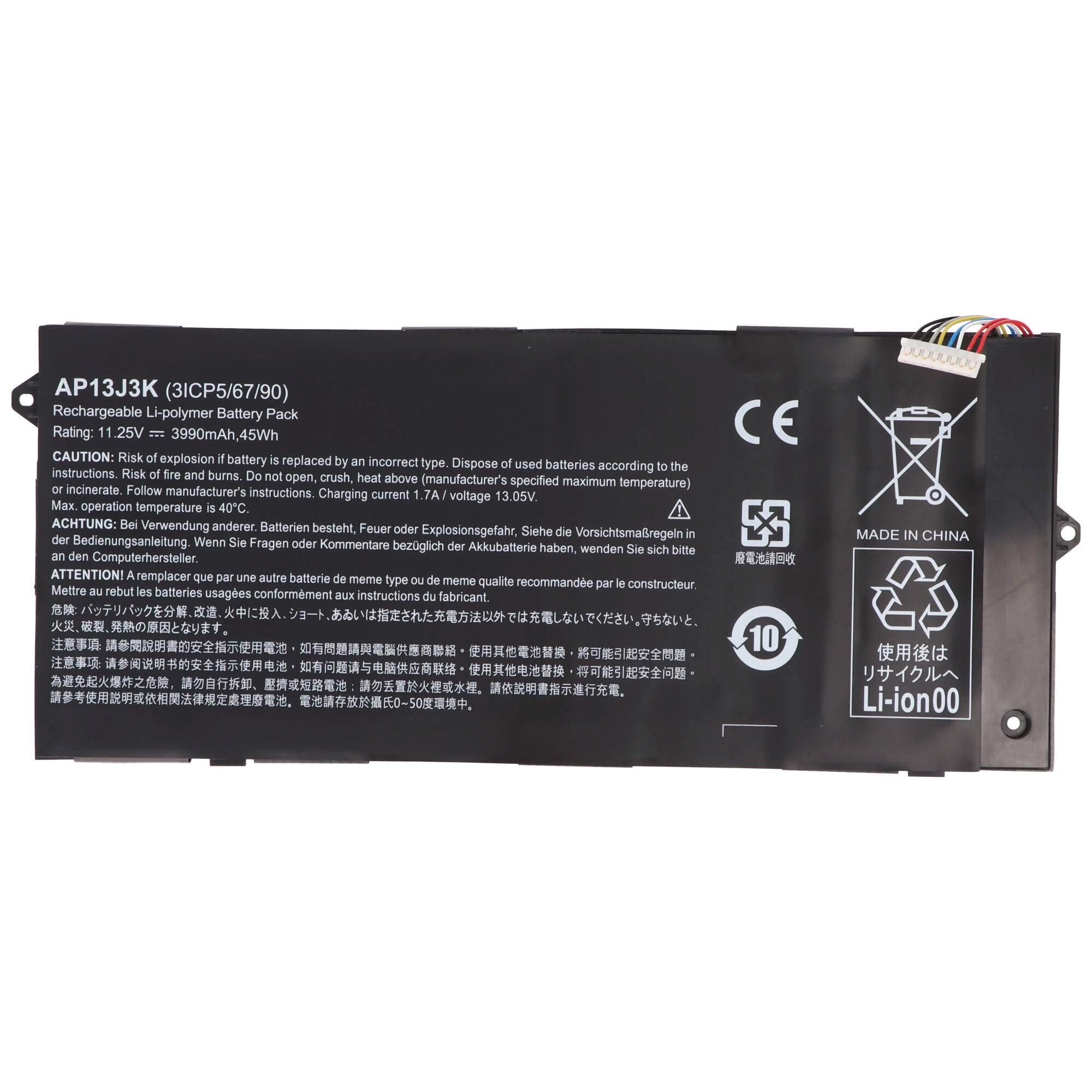 Akku passend für ACER Chromebook 11 C720, C740, Li-Polymer, 11,4V, 3920mAh, 44,7Wh 232,7 x 96,5 x 6,0mm