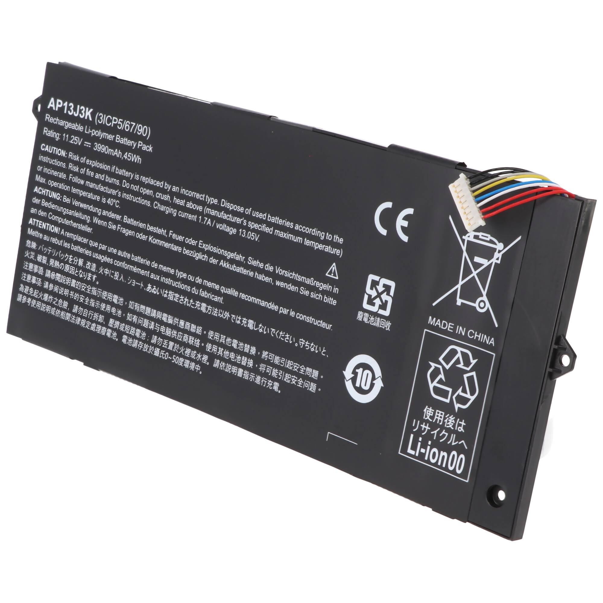 Akku passend für ACER Chromebook 11 C720, C740, Li-Polymer, 11,4V, 3920mAh, 44,7Wh 232,7 x 96,5 x 6,0mm
