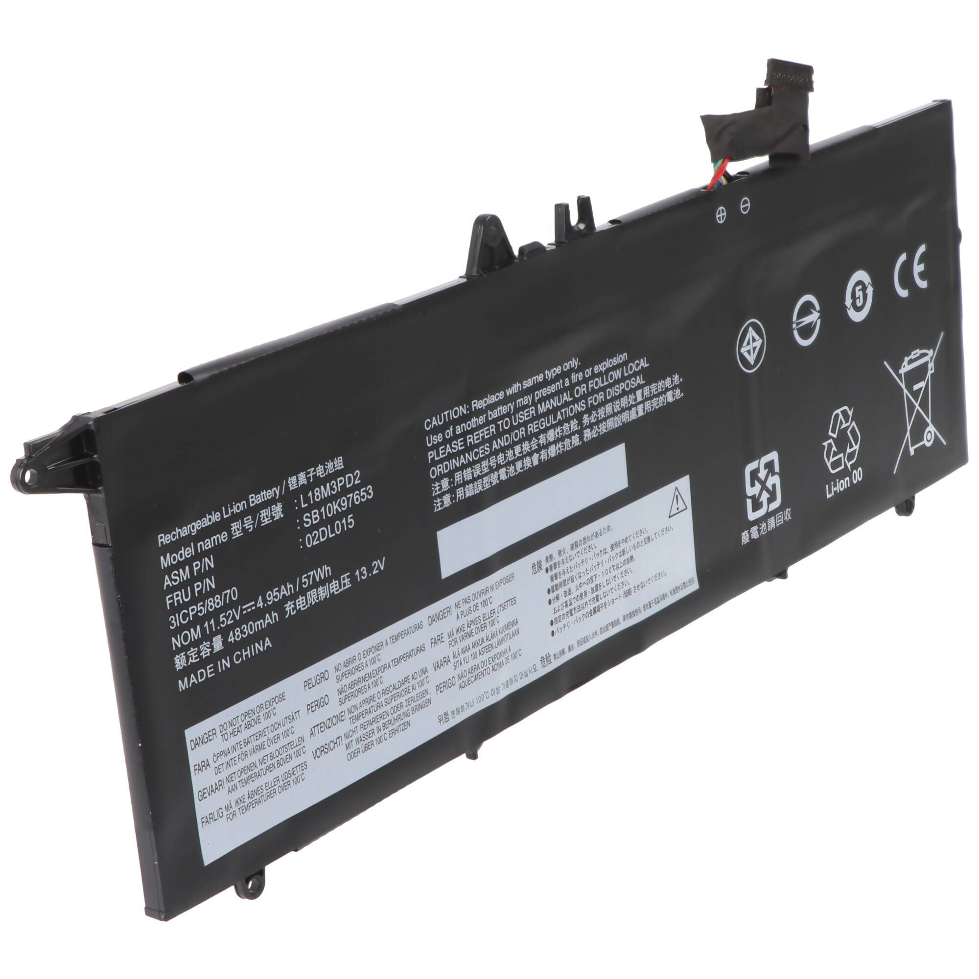 Akku passend für Lenovo ThinkPad T490s, Li-Polymer, 11,52V, 4940mAh, 57Wh