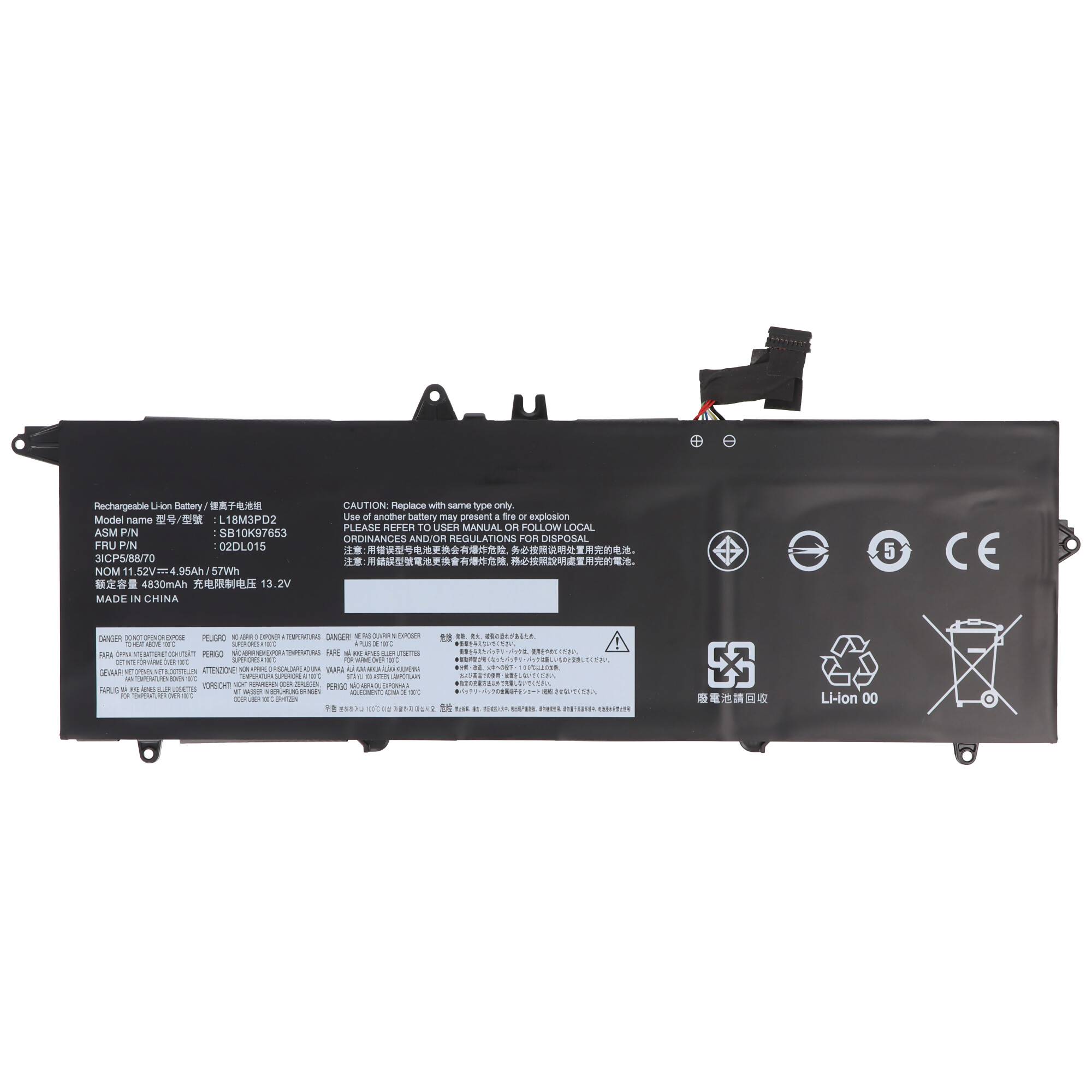 Akku passend für Lenovo ThinkPad T490s, Li-Polymer, 11,52V, 4940mAh, 57Wh