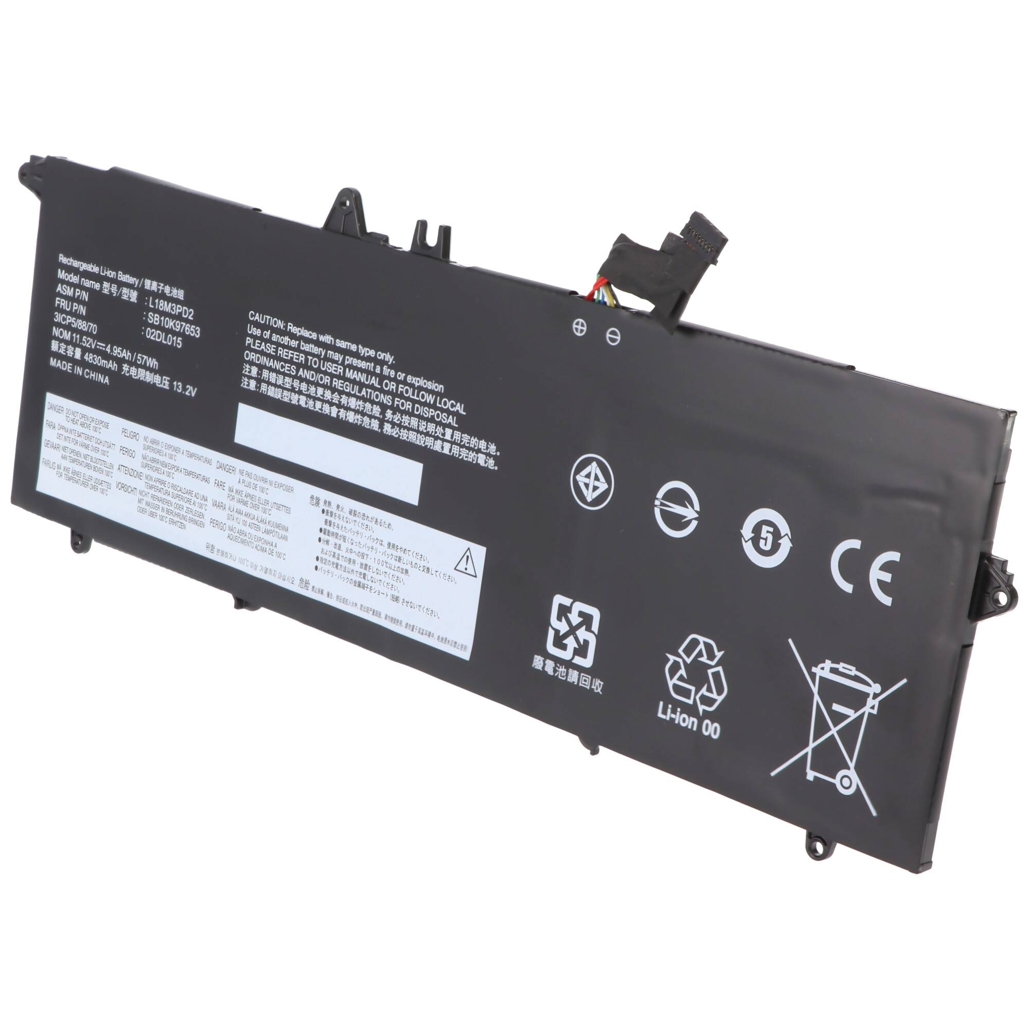 Akku passend für Lenovo ThinkPad T490s, Li-Polymer, 11,52V, 4940mAh, 57Wh