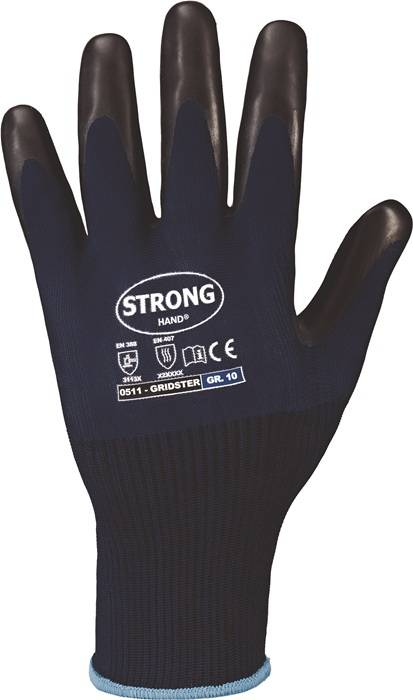 Handschuhe GRIDSTER Gr.10 dunkelblau/schwarz EN 388,EN 407 PSA II STRONGHAND
