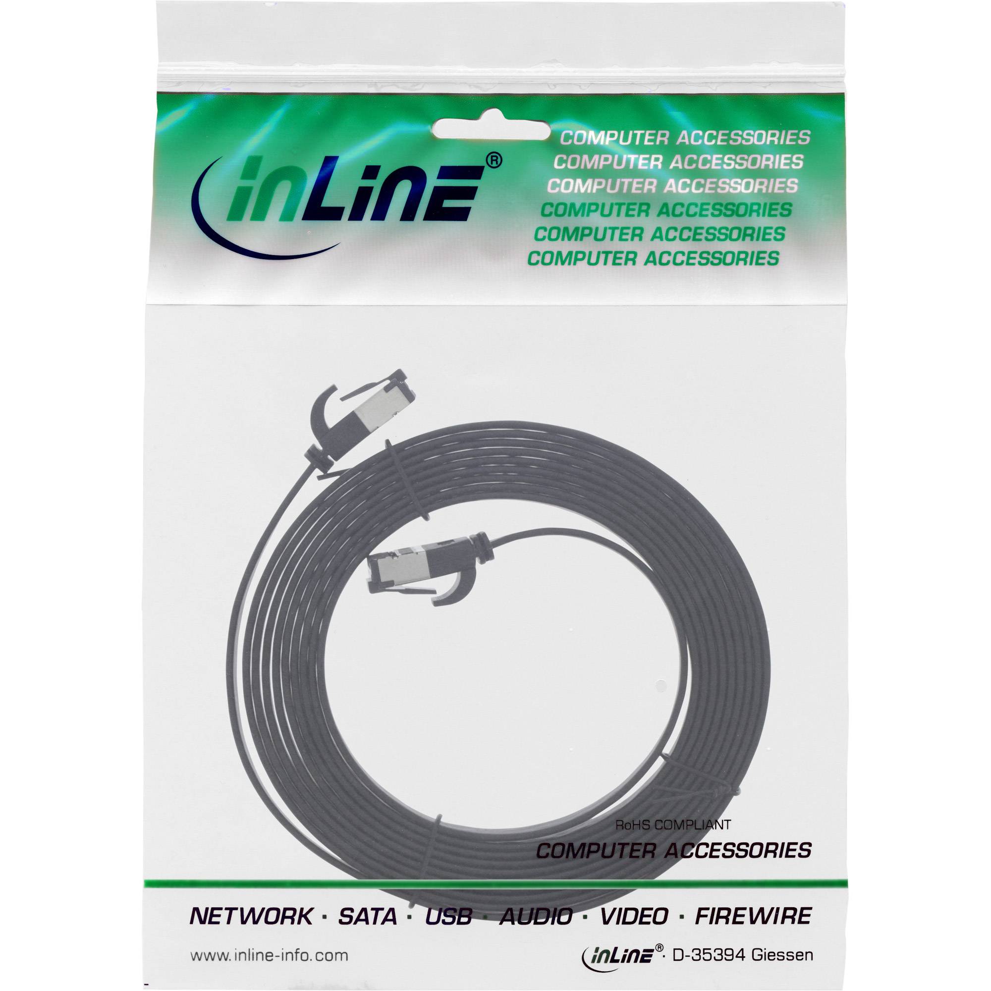 INLINE - Patchkabel flach - U/FTP - Cat.6A - TPE halogenfrei - schwarz - 0,3m