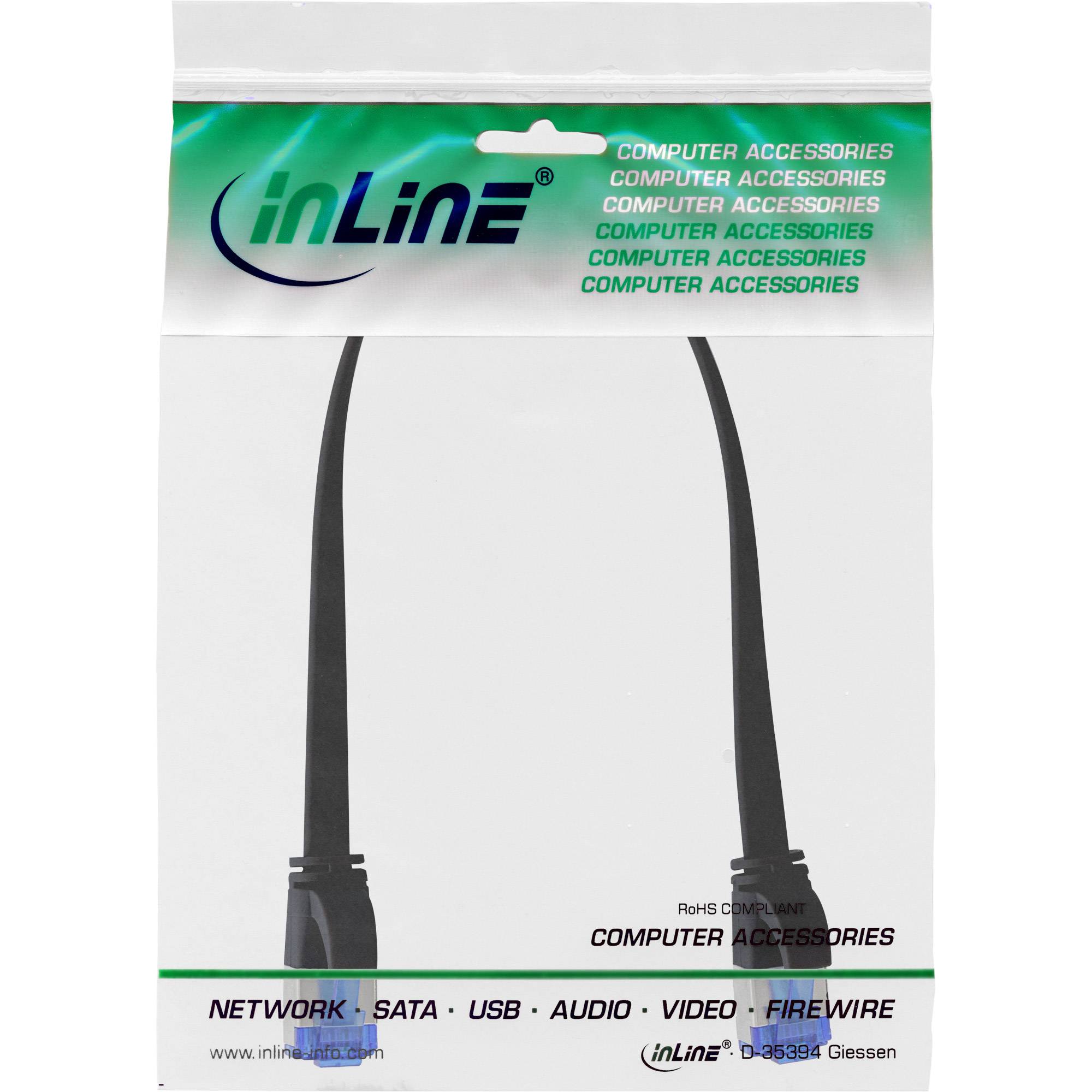 INLINE - Patchkabel flach - U/FTP - Cat.6A - TPE halogenfrei - schwarz - 0,25m
