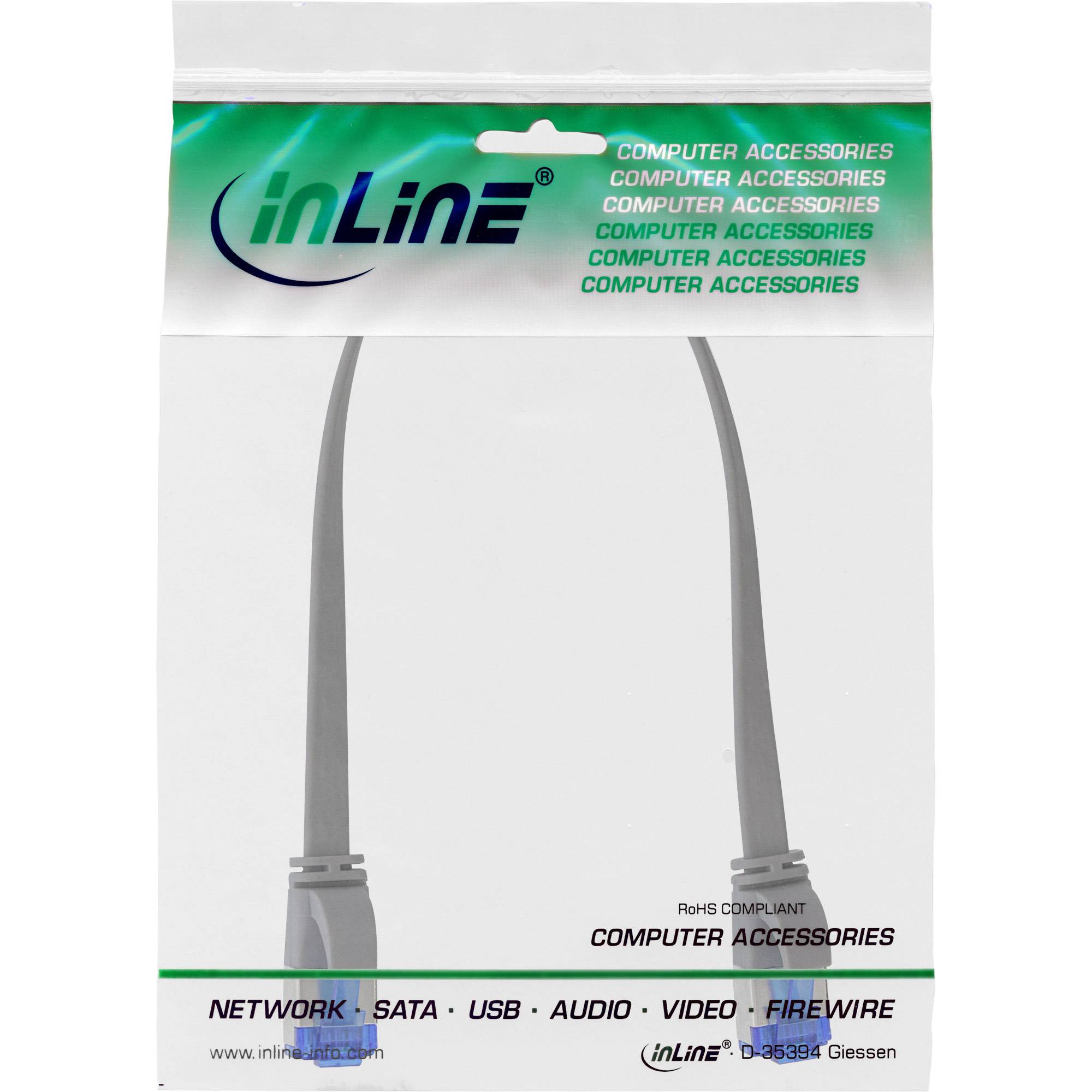 INLINE - Patchkabel flach - U/FTP - Cat.6A - TPE halogenfrei - grau - 0,3m