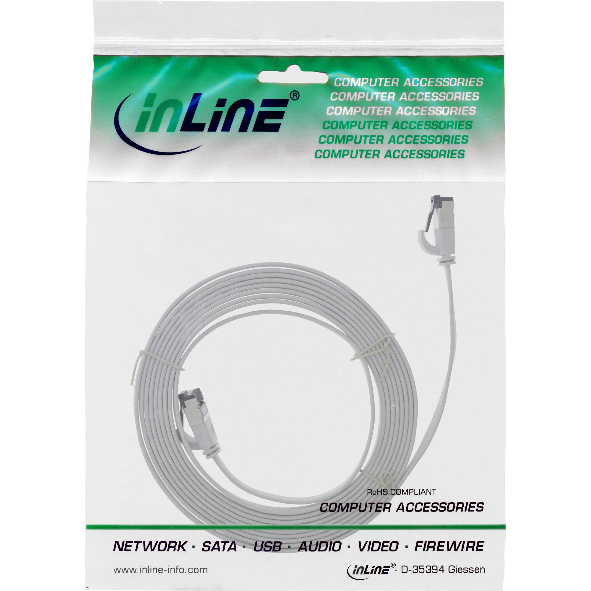 INLINE - Patchkabel flach - U/FTP - Cat.6A - TPE halogenfrei - grau - 3m