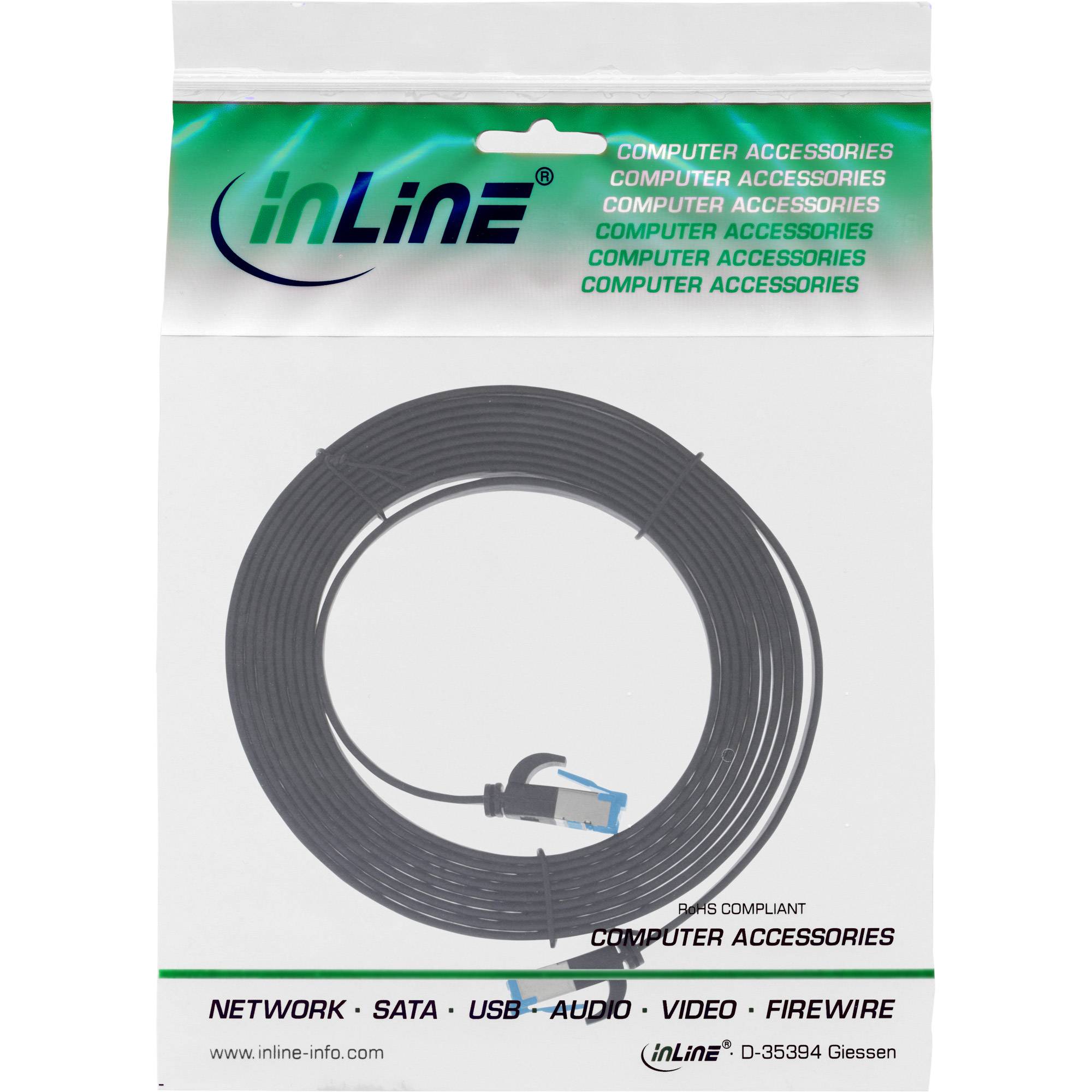 INLINE - Patchkabel flach - U/FTP - Cat.6A - TPE halogenfrei - schwarz - 3m