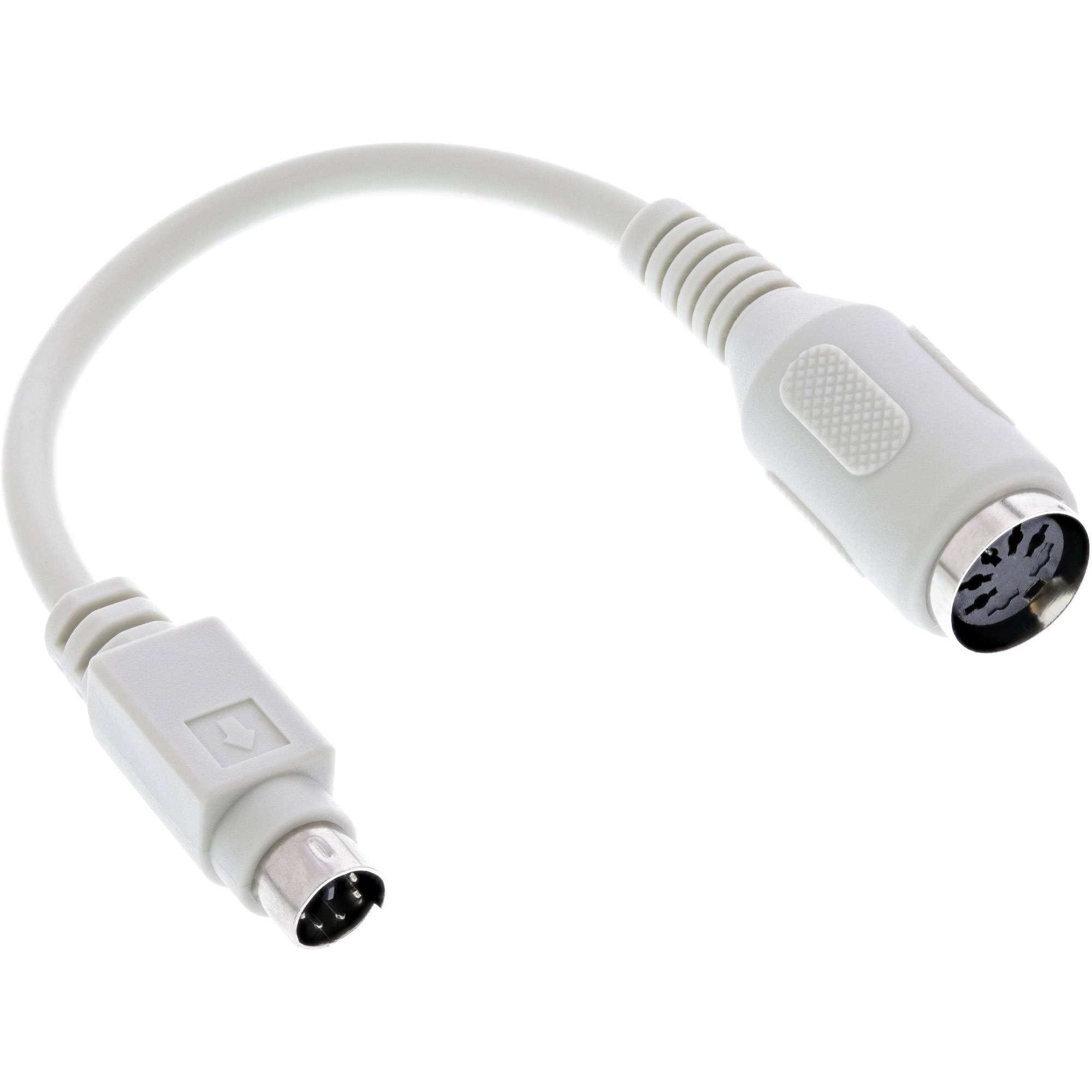 Weißes Adapterkabel mit einem kleinen runden Steckverbinder auf der einen Seite und einem größeren runden Buchsenstecker auf der anderen Seite.