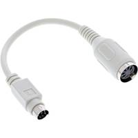 Weißes Adapterkabel mit einem 5-poligen DIN-Stecker und einem PS/2-Buchse auf weißem Hintergrund.