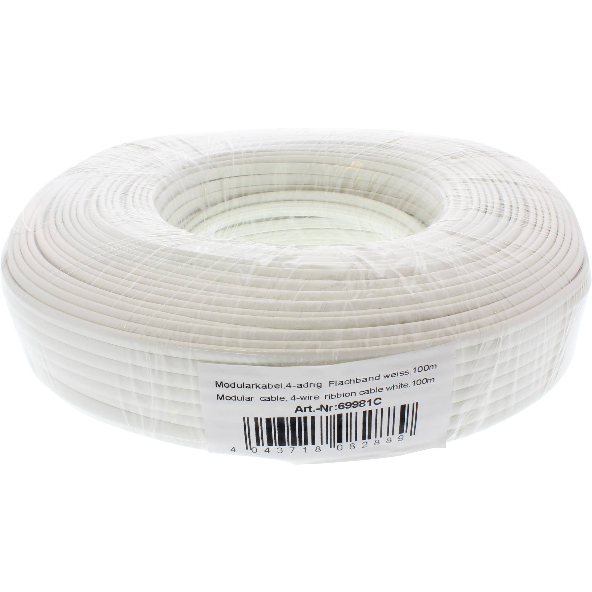 INLINE - Modularkabel - 4adrig Flachband weiß - 100m Ring