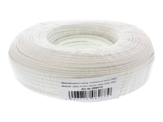 INLINE - Modularkabel - 4adrig Flachband weiß - 100m Ring