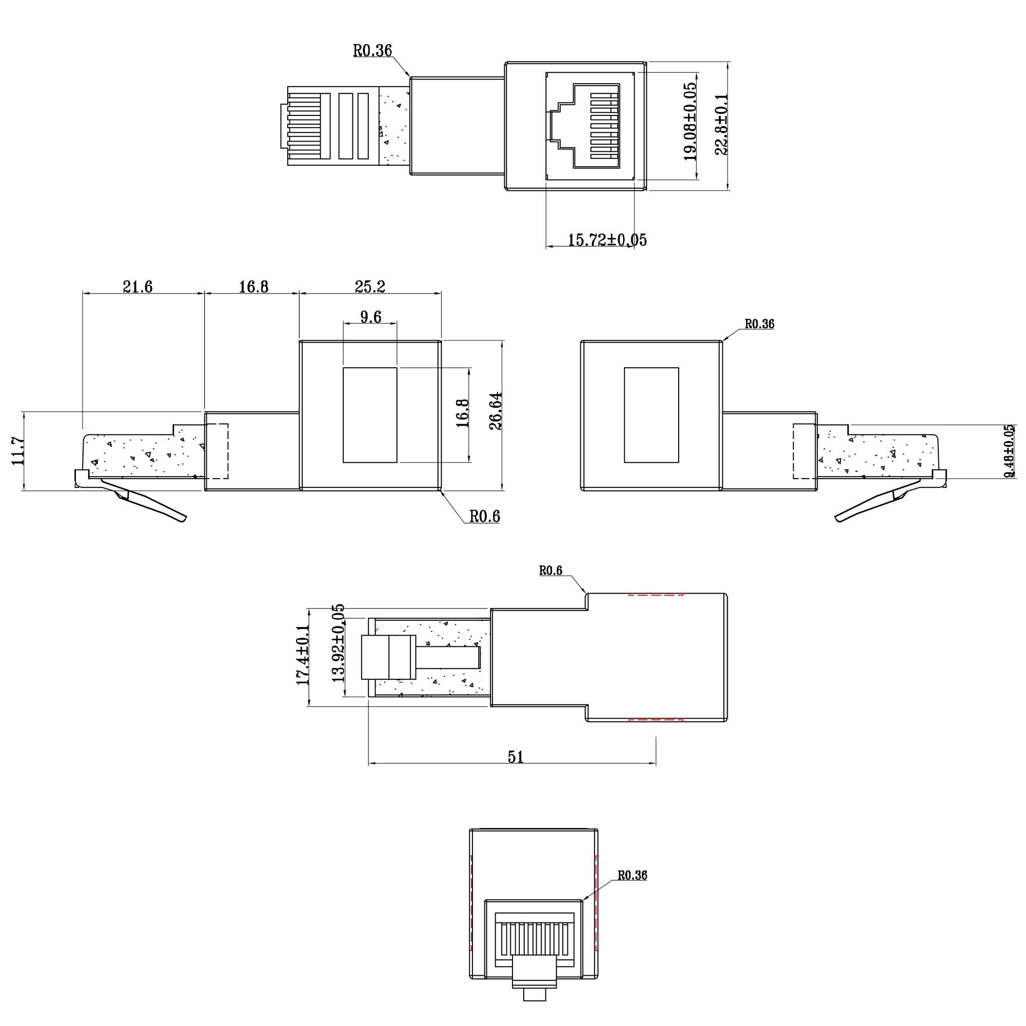 INLINE - Patchkabel-Adapter Cat.6A - RJ45 Stecker/Buchse - 90° nach unten gewinkelt