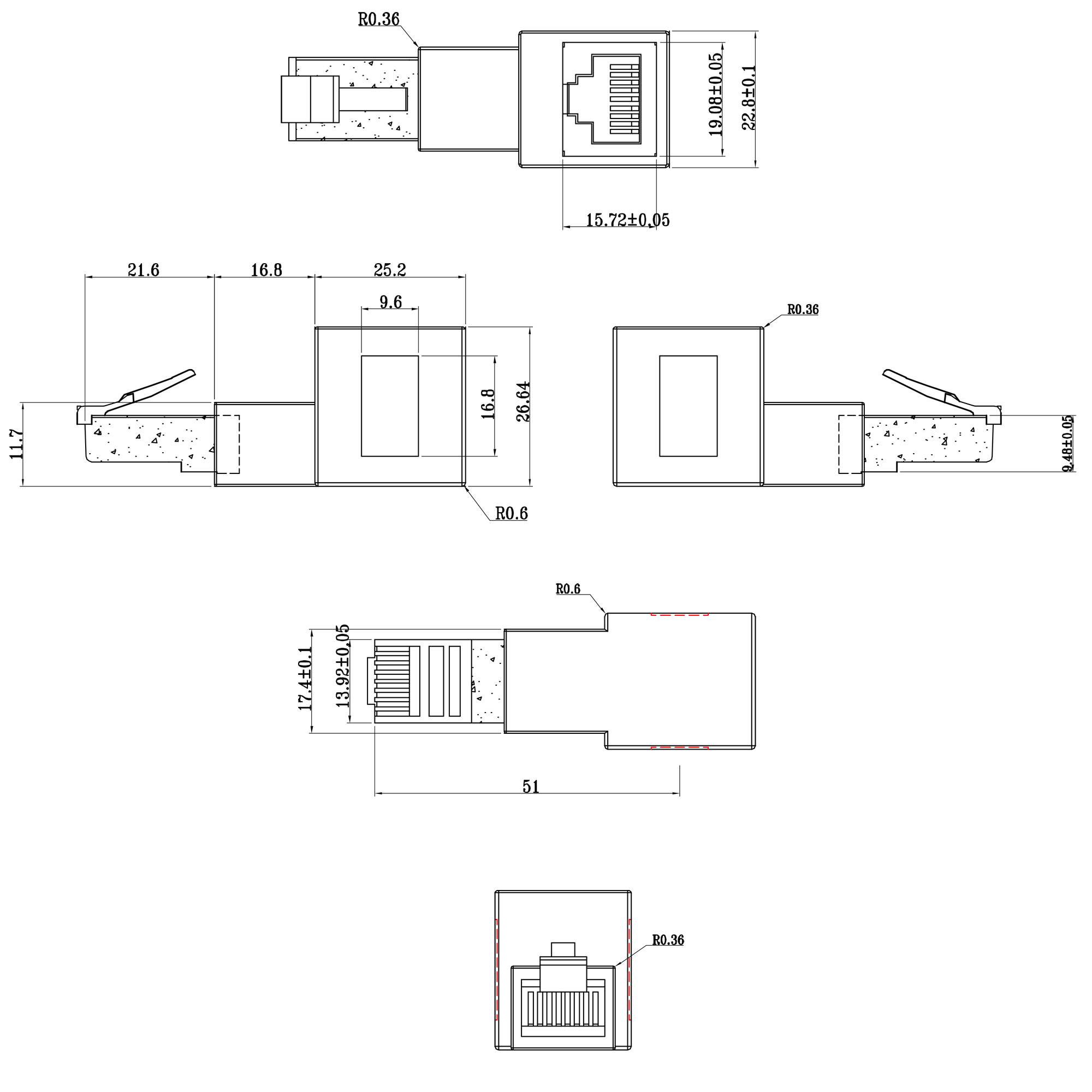 INLINE - Patchkabel-Adapter Cat.6A - RJ45 Stecker/Buchse - 90° nach oben gewinkelt
