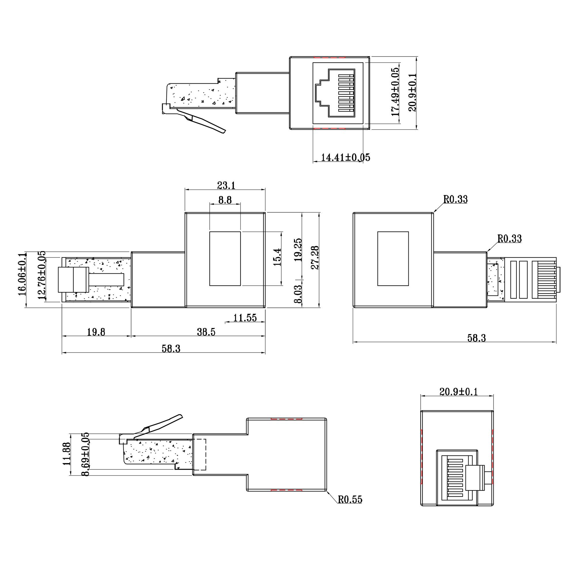 INLINE - Patchkabel-Adapter Cat.6A - RJ45 Stecker/Buchse - 90° nach links gewinkelt