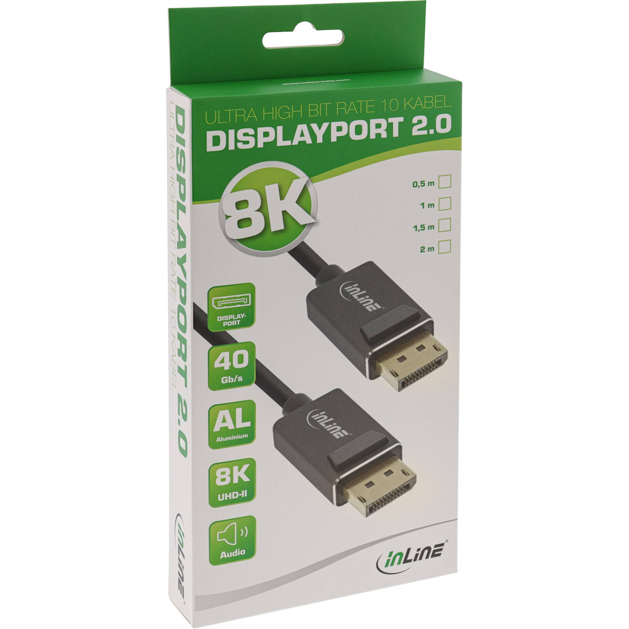 INLINE - DisplayPort 2.0 Kabel - 8K4K UHBR - schwarz - vergoldete Kontakte - 3m