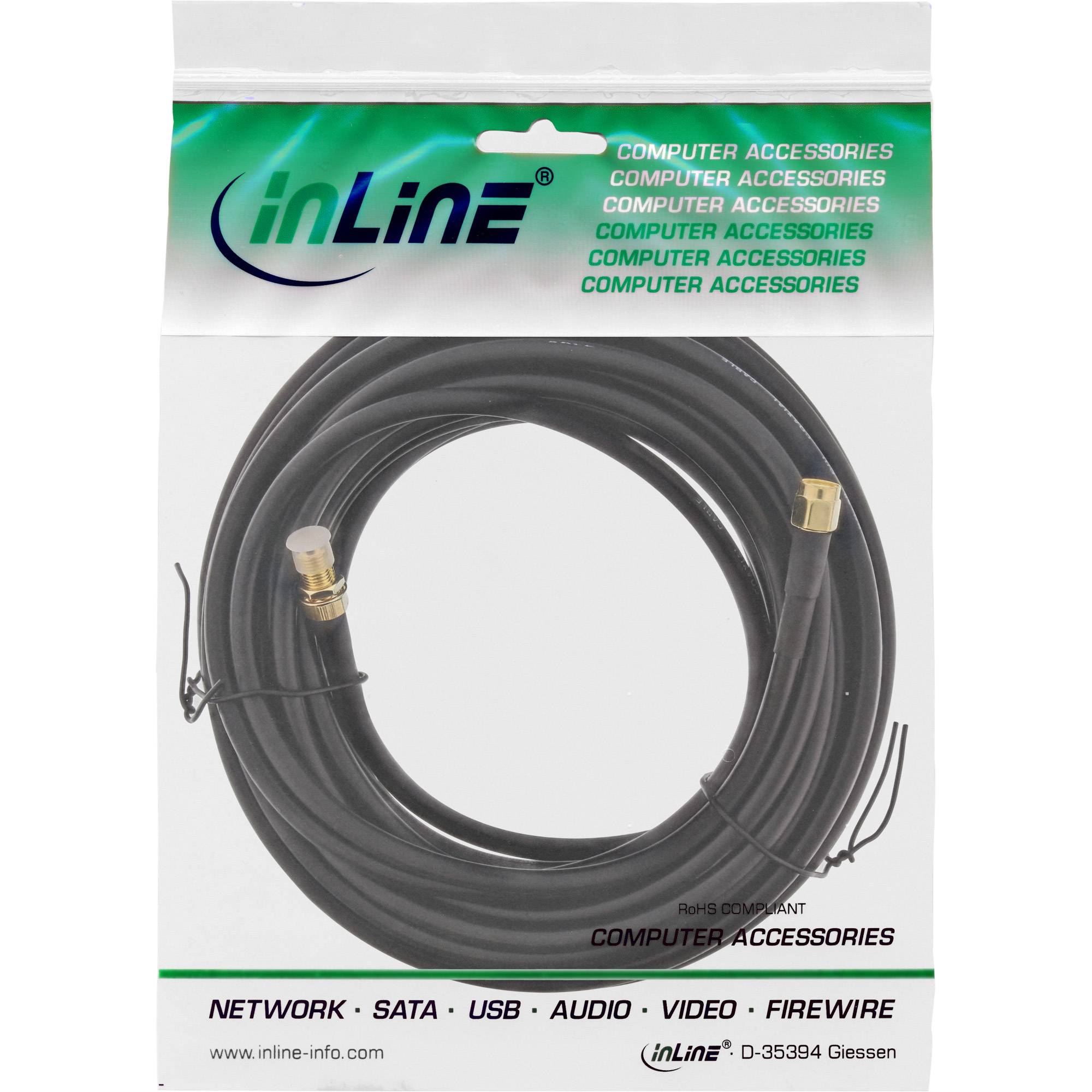 InLine WLAN Kabel - R-SMA-Stecker auf R-SMA-Kupplung - 10m - zu R-SMA (W) - 10 m