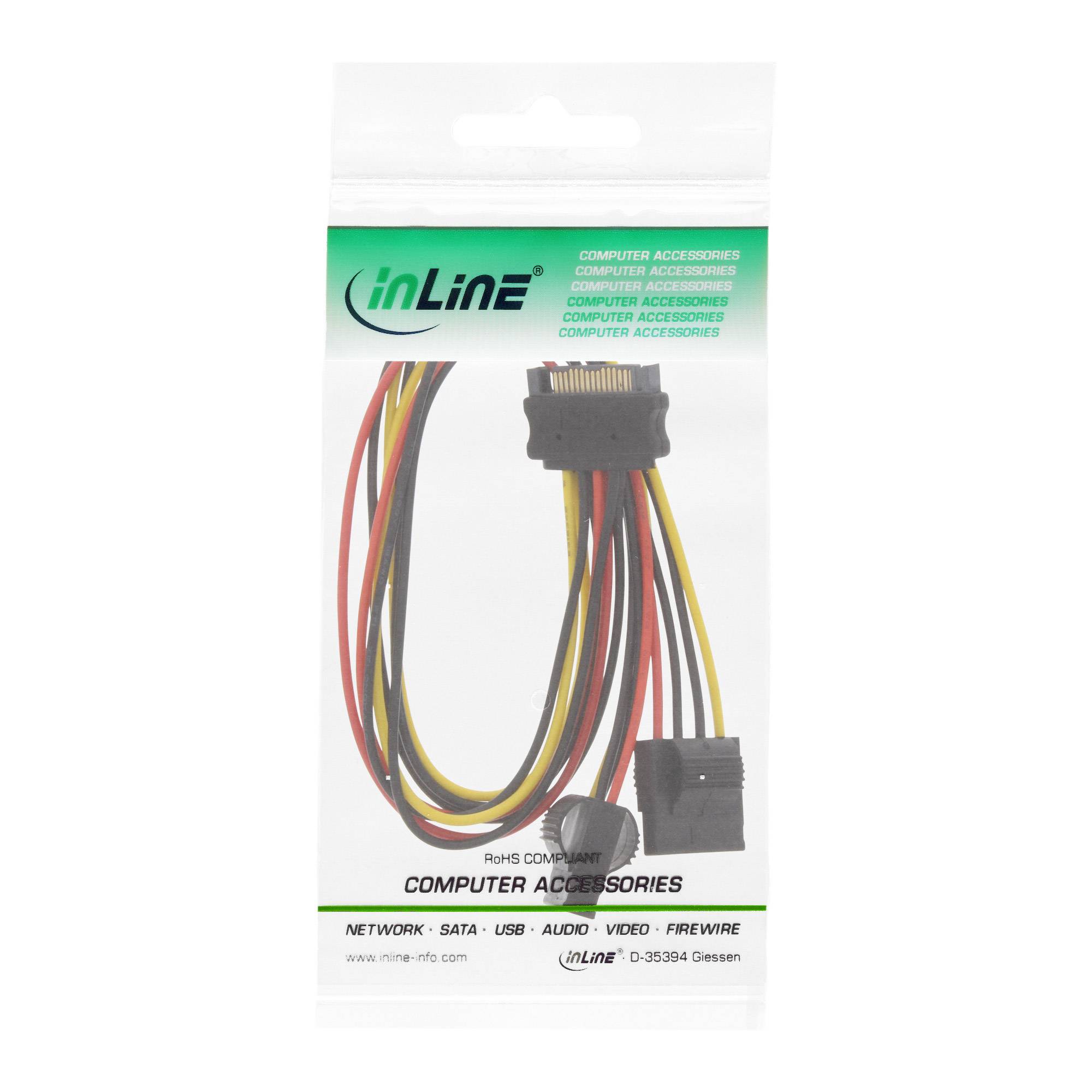 INLINE - SATA Strom-Y-Kabel - SATA Buchse an 2x 13,34cm (5,25"") Stecker - 0,3m