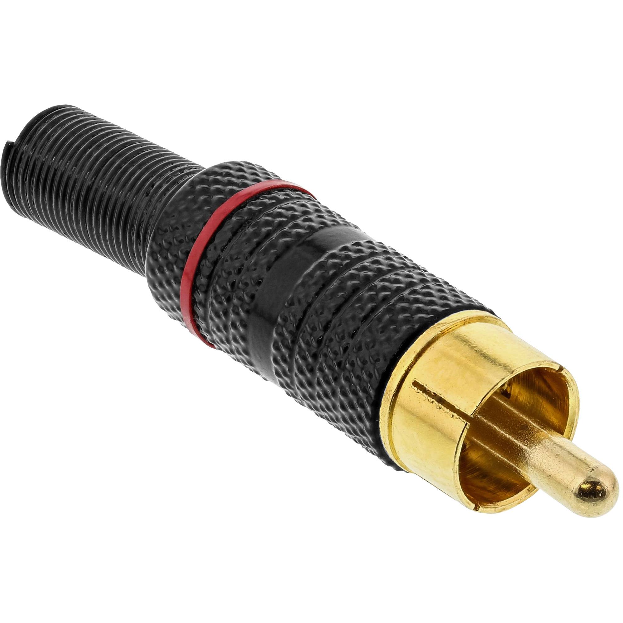 INLINE - Cinchstecker Lötversion - Metall schwarz - Ring rot - für 6mm Kabel