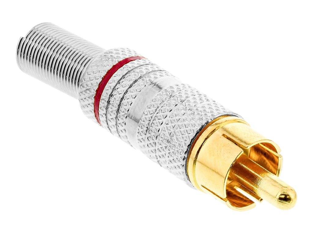 INLINE - Cinchstecker Lötversion - Metall silber - Ring rot - für 6mm Kabel