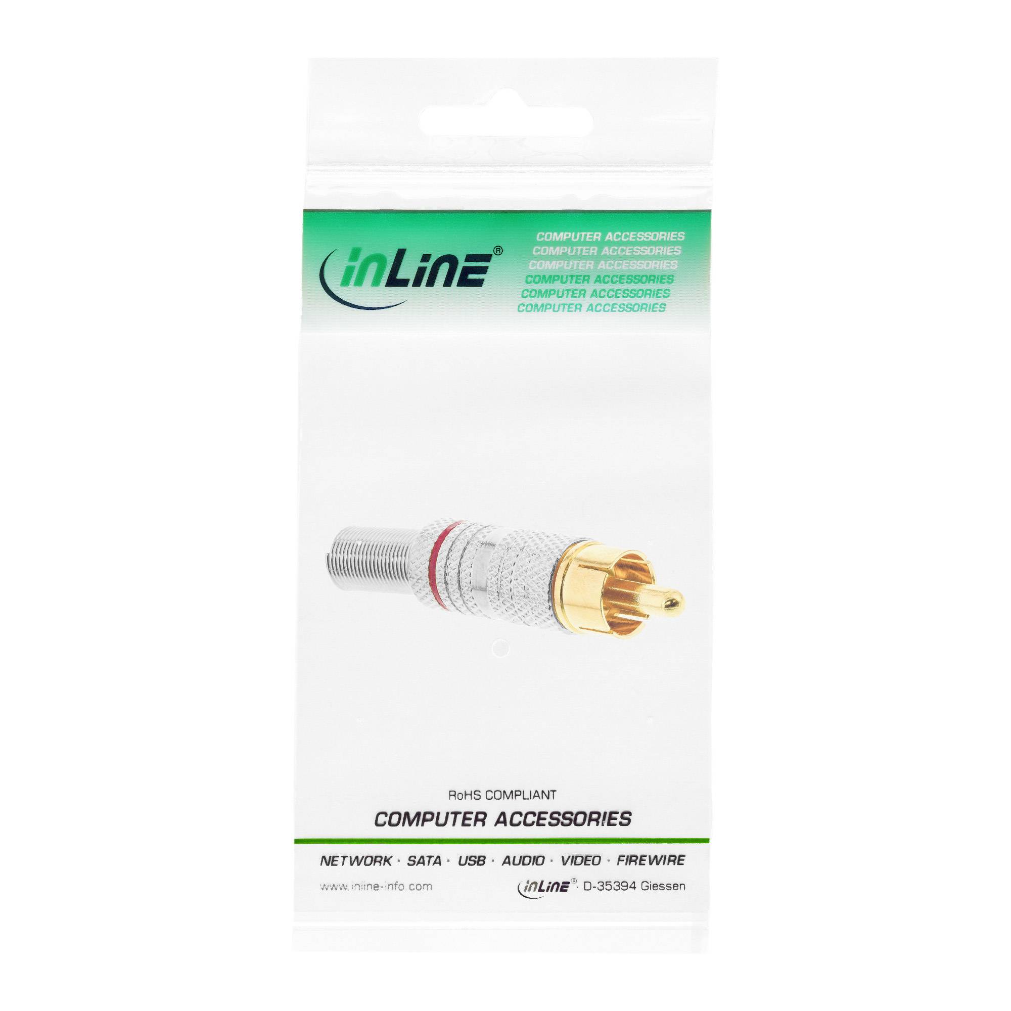 INLINE - Cinchstecker Lötversion - Metall silber - Ring rot - für 6mm Kabel