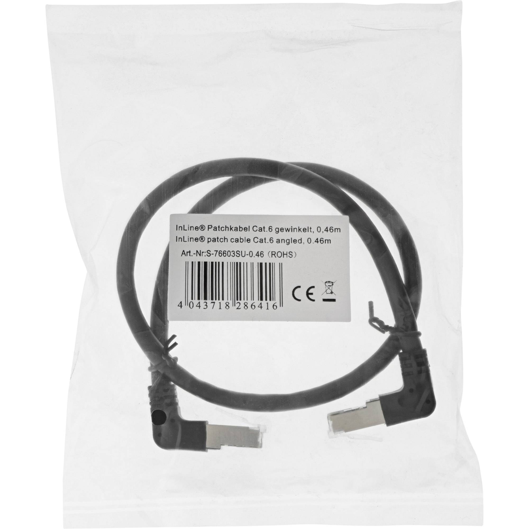 INLINE - Patchkabel oben/unten gewinkelt - S/FTP (PiMf) - Cat.6 - schwarz - 2,36m