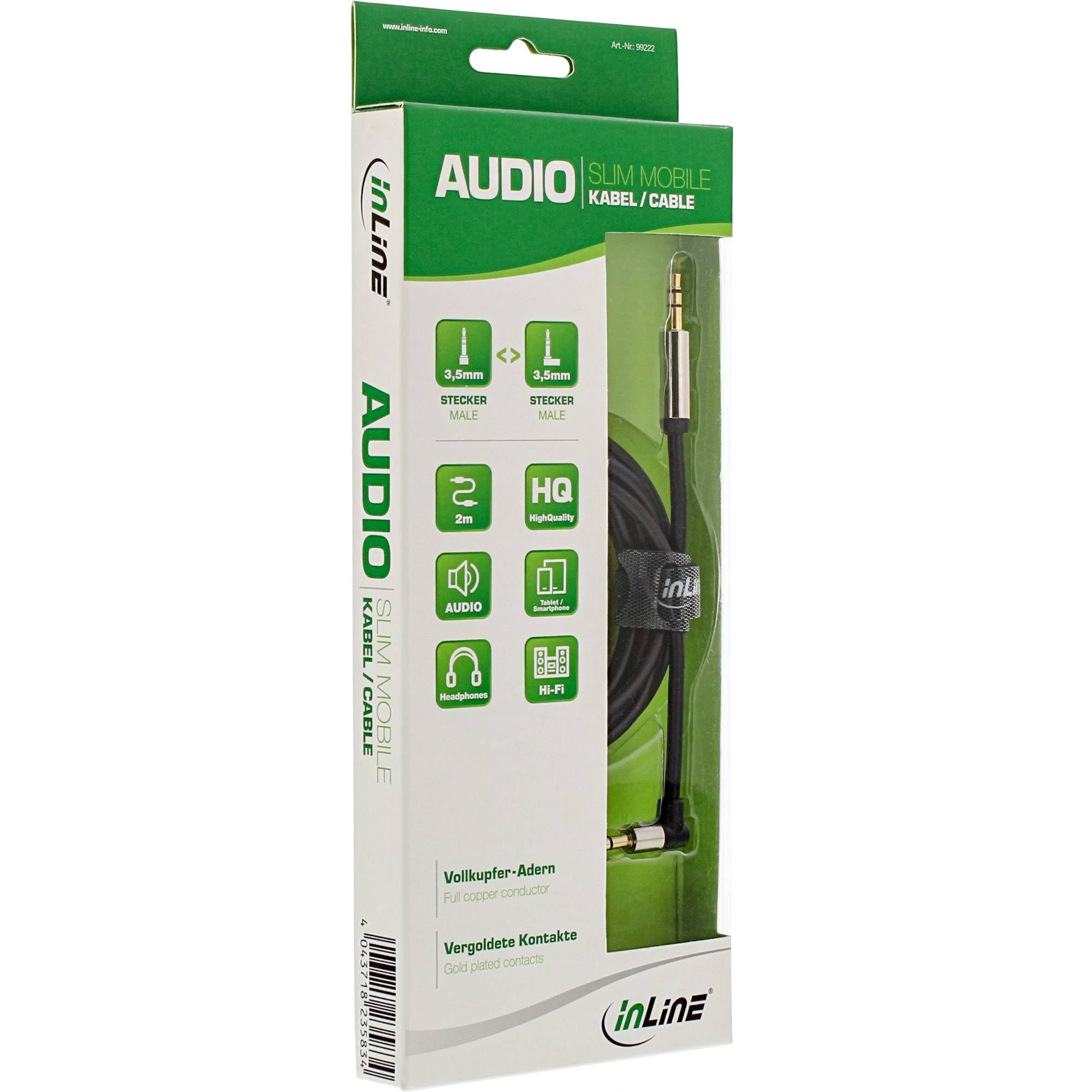 INLINE - Slim Audio Kabel Klinke 3,5mm ST/ST - gewinkelt - Stereo - 2m