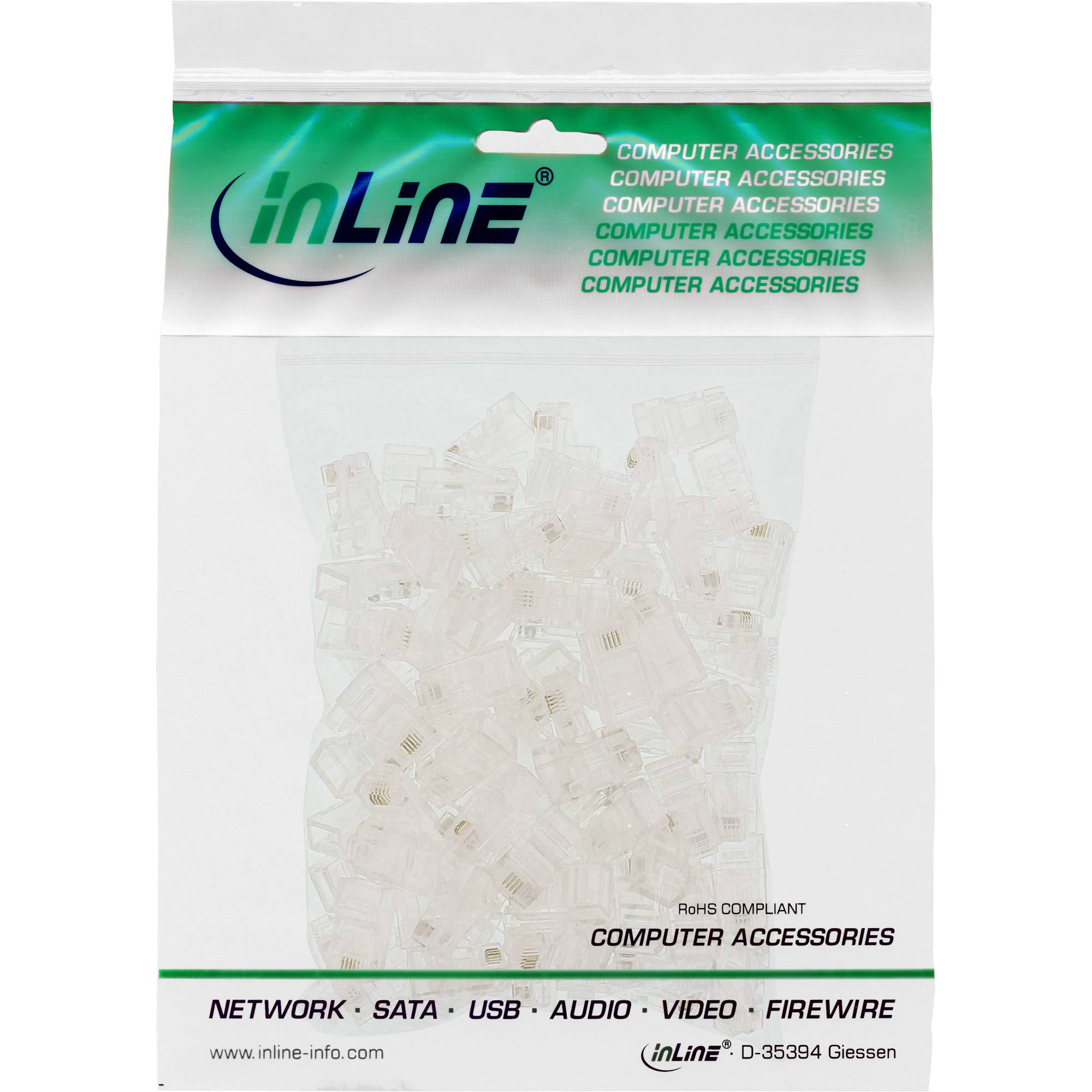 INLINE - Modularstecker 8P4C RJ45 zum Crimpen auf Flachkabel (ISDN) 100er Pack