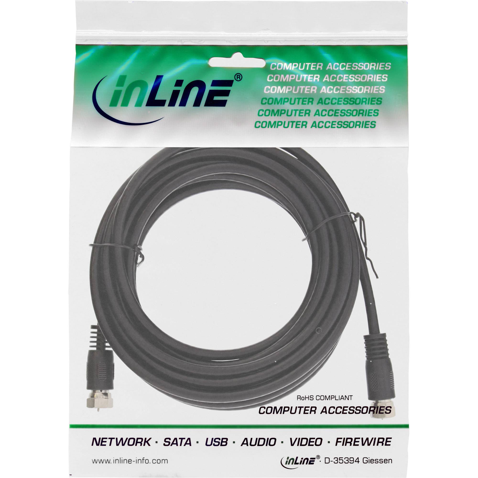 INLINE - SAT-Anschlusskabel - 2x geschirmt - 2x F-Stecker - >75dB - schwarz - 5m