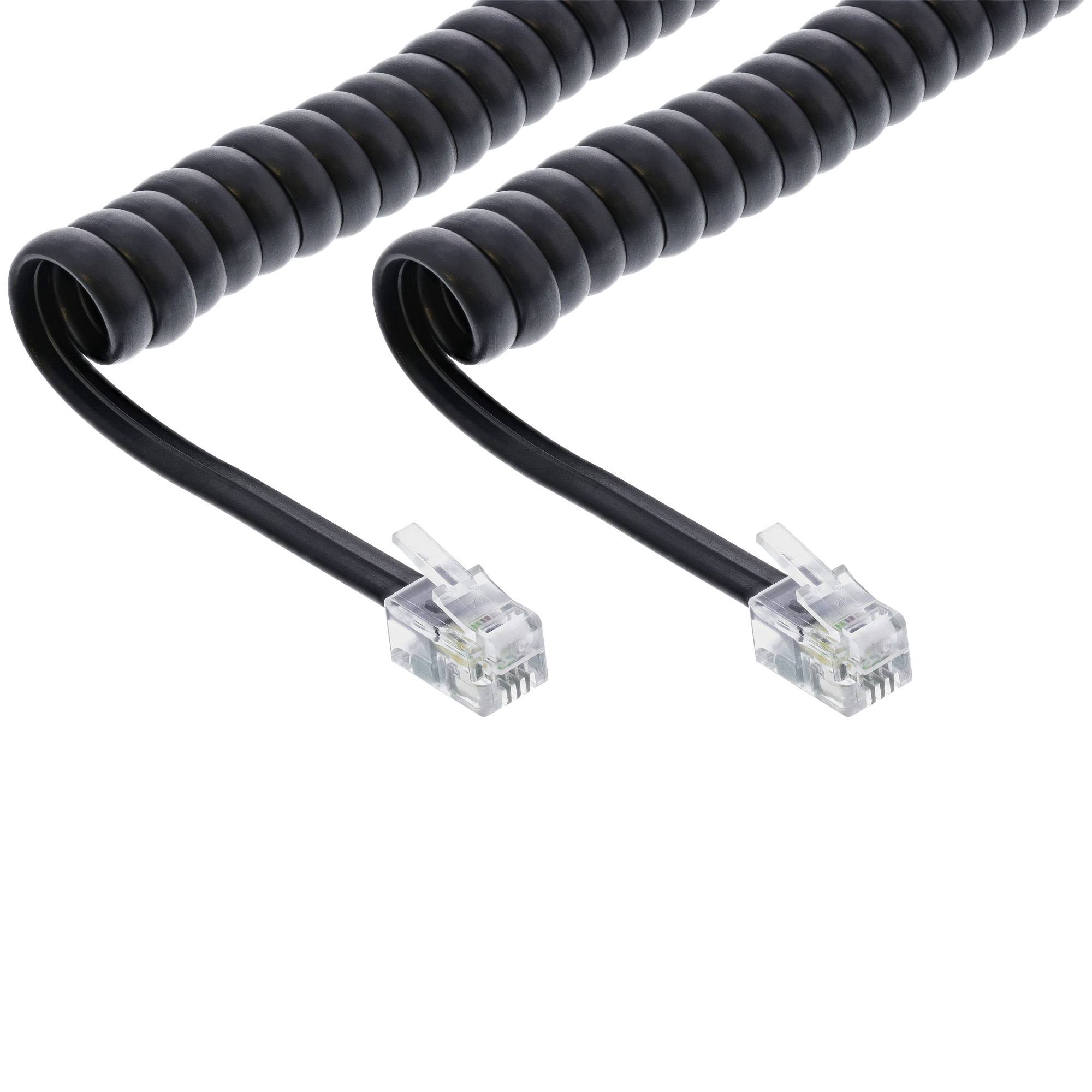 INLINE - Spiralkabel - RJ10 Stecker / Stecker - schwarz - max. 2m