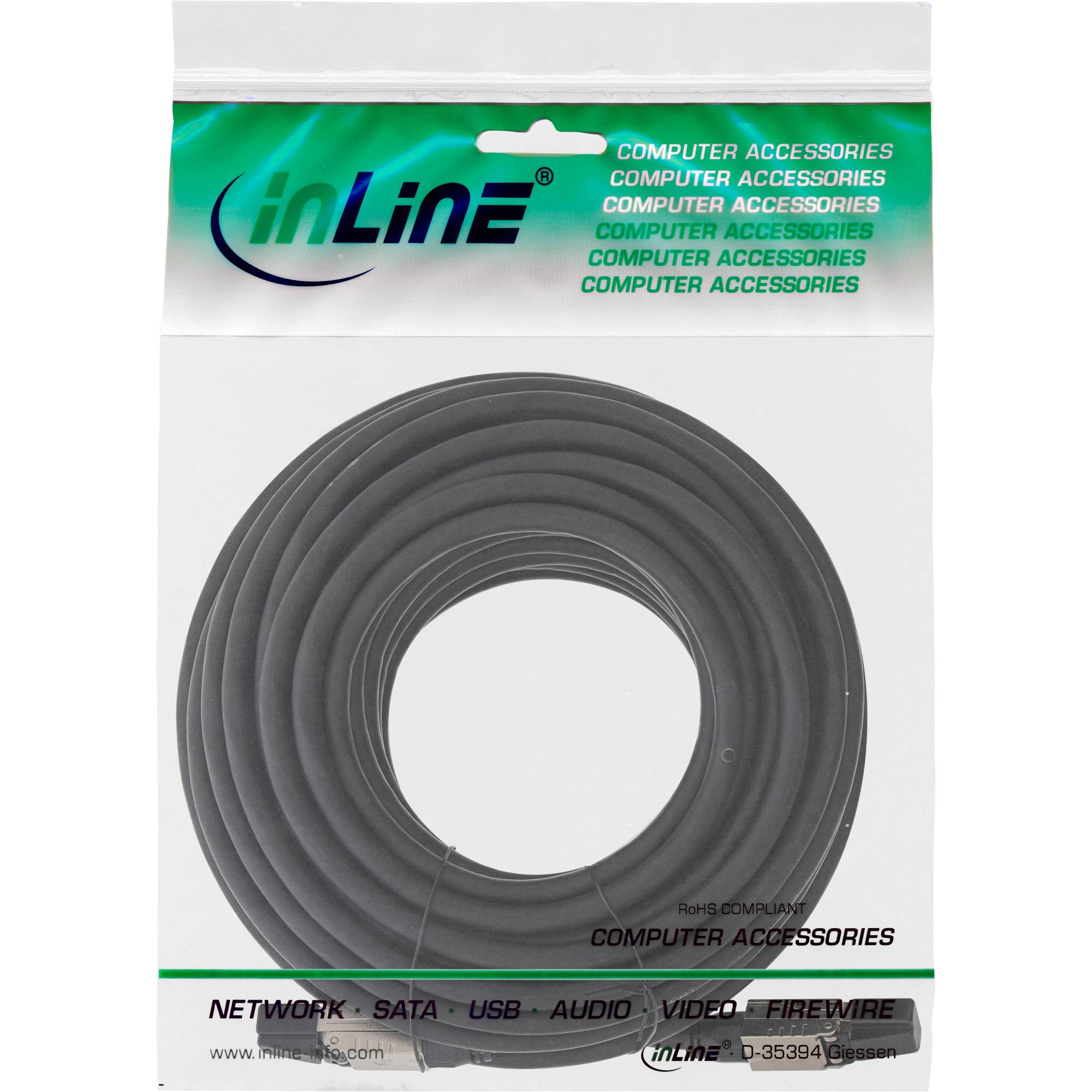INLINE - Patchkabel - U/UTP - Cat.6A - halogenfrei - AWG23 Kupfer - schwarz - 15m