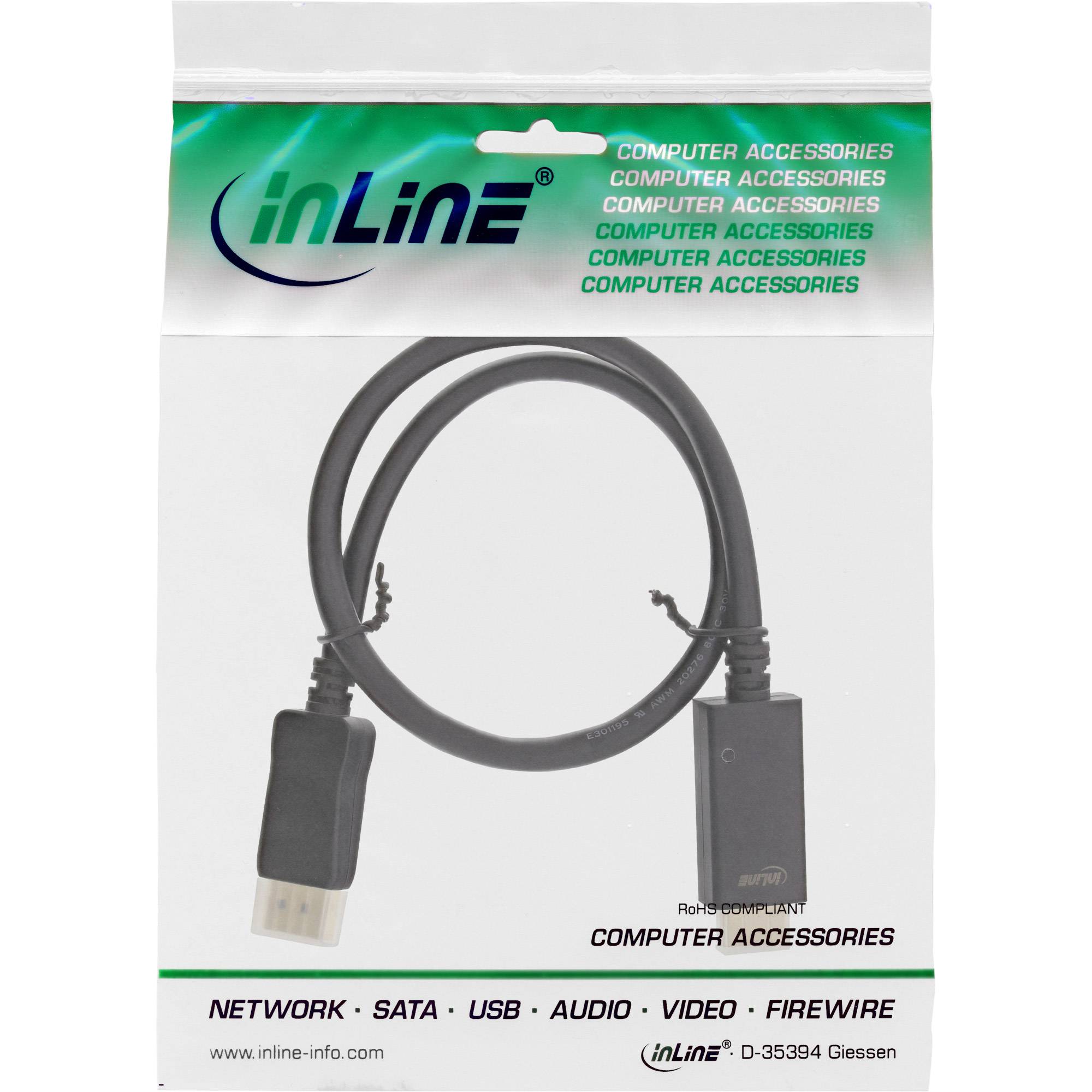 INLINE - DisplayPort zu HDMI Konverter Kabel - 4K/60Hz - schwarz - 7,5m