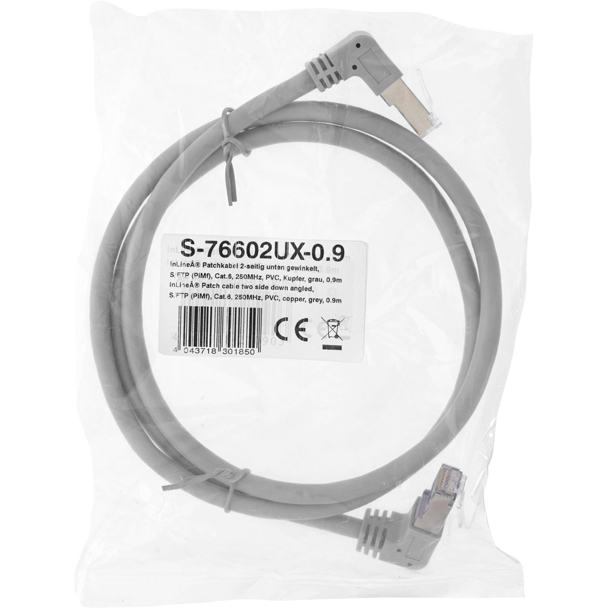 INLINE - Patchkabel 2-seitig unten gewinkelt - S/FTP - Cat.6 - 250MHz - grau - 1,10m