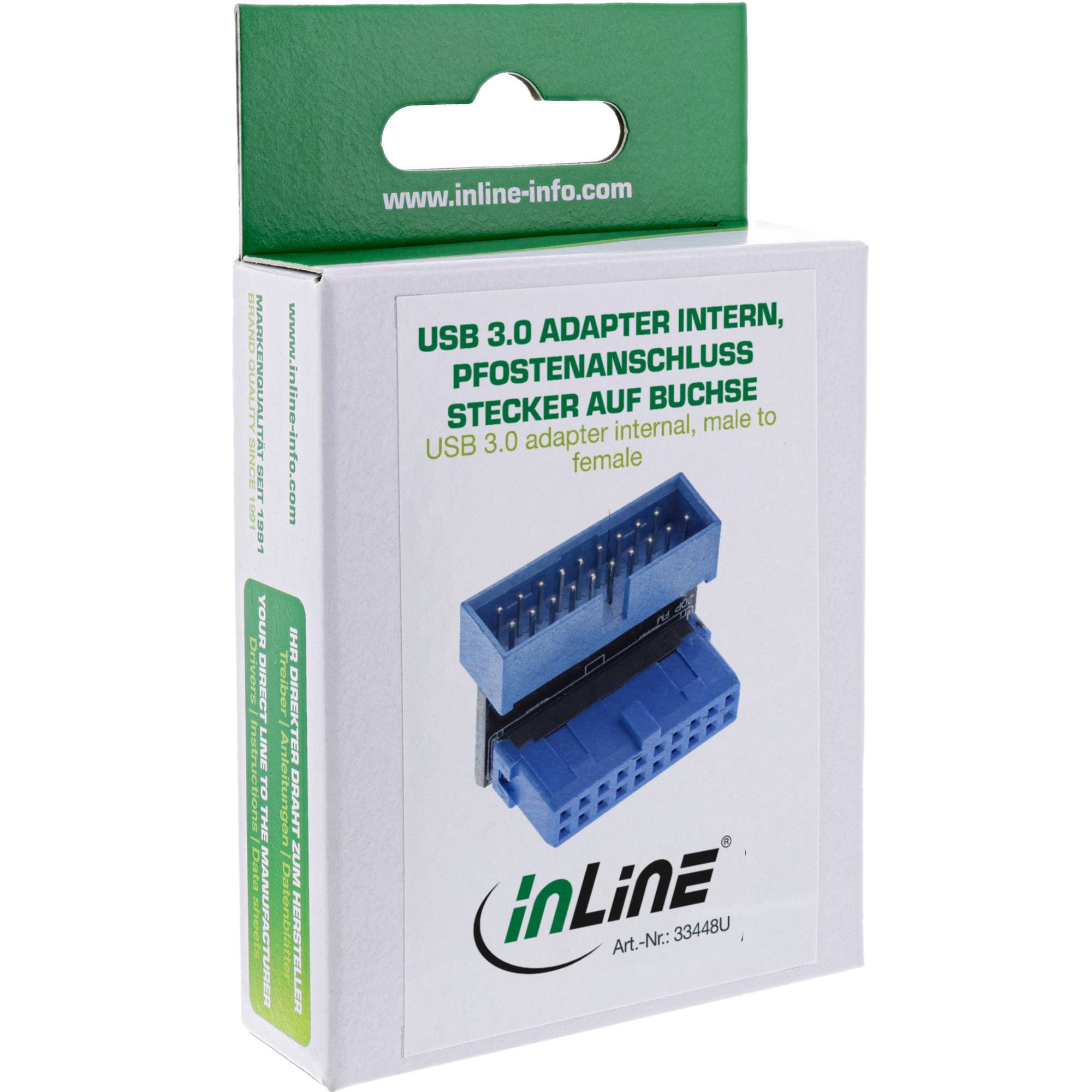 INLINE - USB 3.0 Adapter intern - Pfostenanschluss Stecker/Buchse - unten gewinkelt