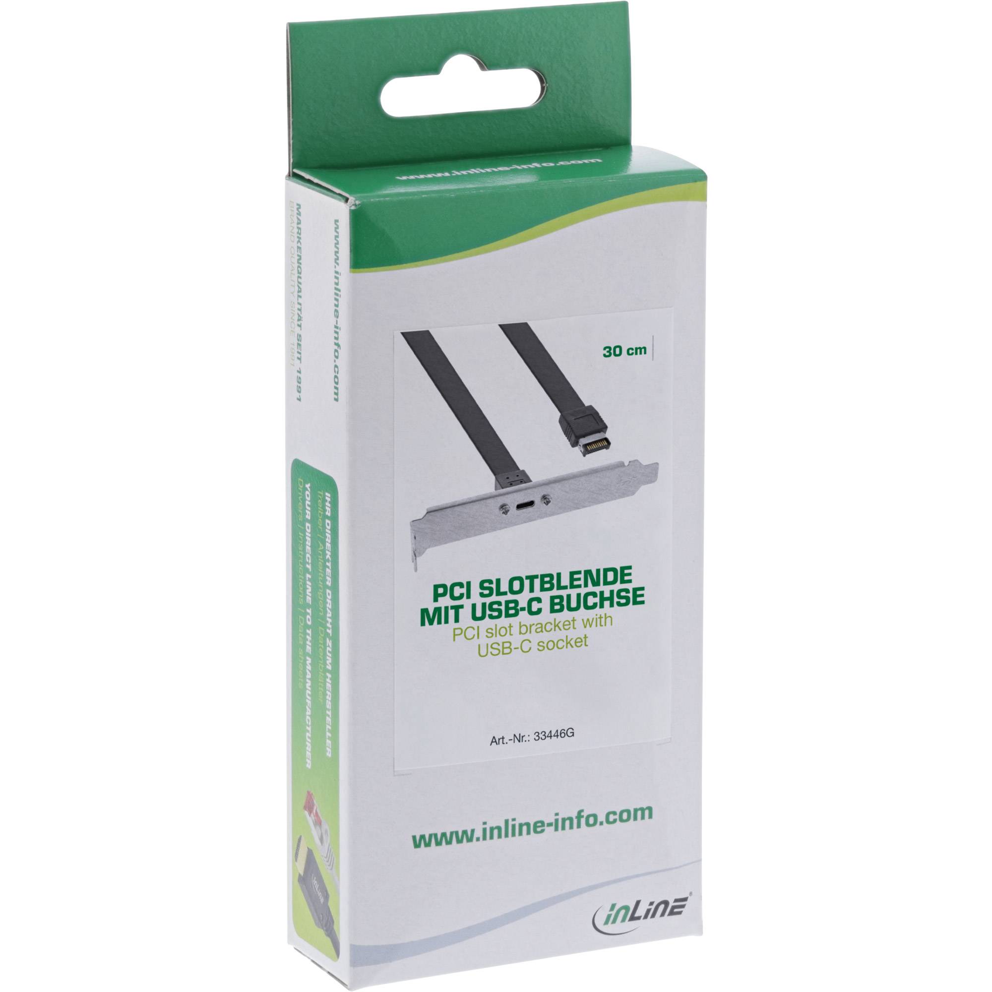 INLINE - PCI Slotblende - USB-C zu USB 3.2 Frontpanel Key-A intern - 0,5m