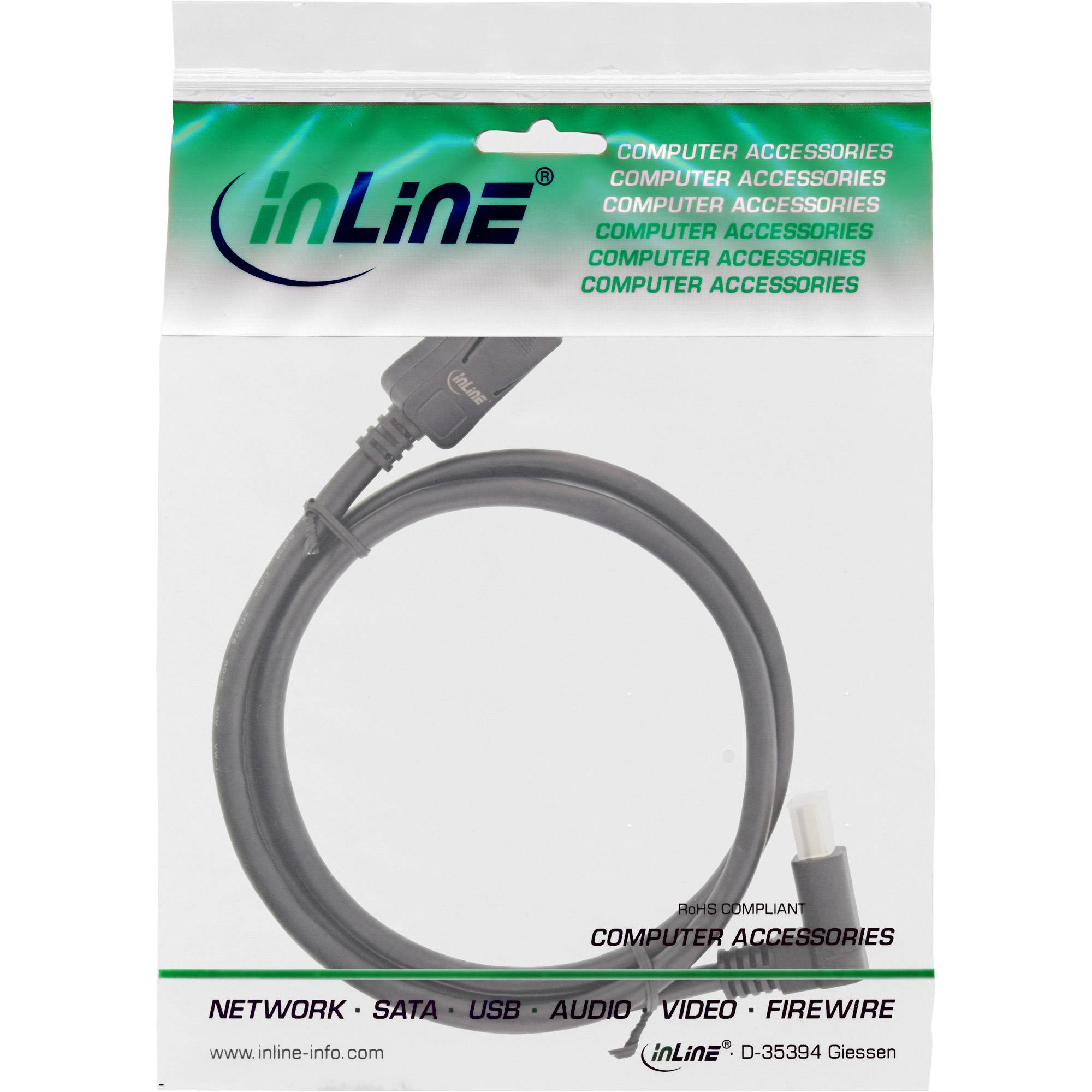INLINE - DisplayPort 1.4 Kabel - 8K4K - nach oben gewinkelt - schwarz/gold - 1m