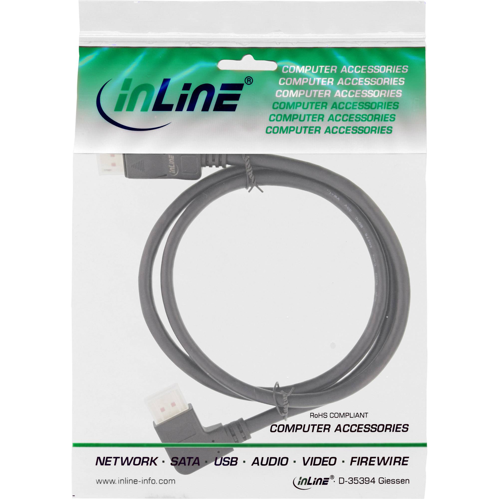 INLINE - DisplayPort 1.4 Kabel - 8K4K - links gewinkelt - schwarz/gold - 2m