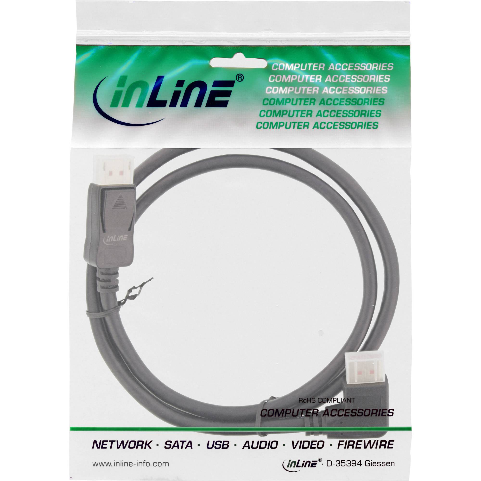 INLINE - DisplayPort 1.4 Kabel - 8K4K - rechts gewinkelt - schwarz/gold - 3m