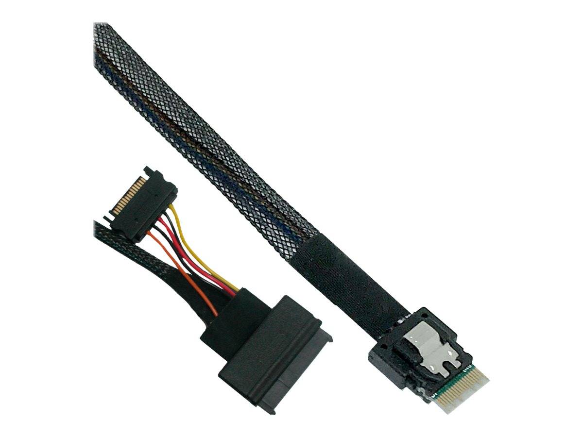 INLINE - Slim SAS Kabel - SFF-8654 4i zu U.2 SFF-8639 + SATA Strom - 24Gb/s - 0,5m