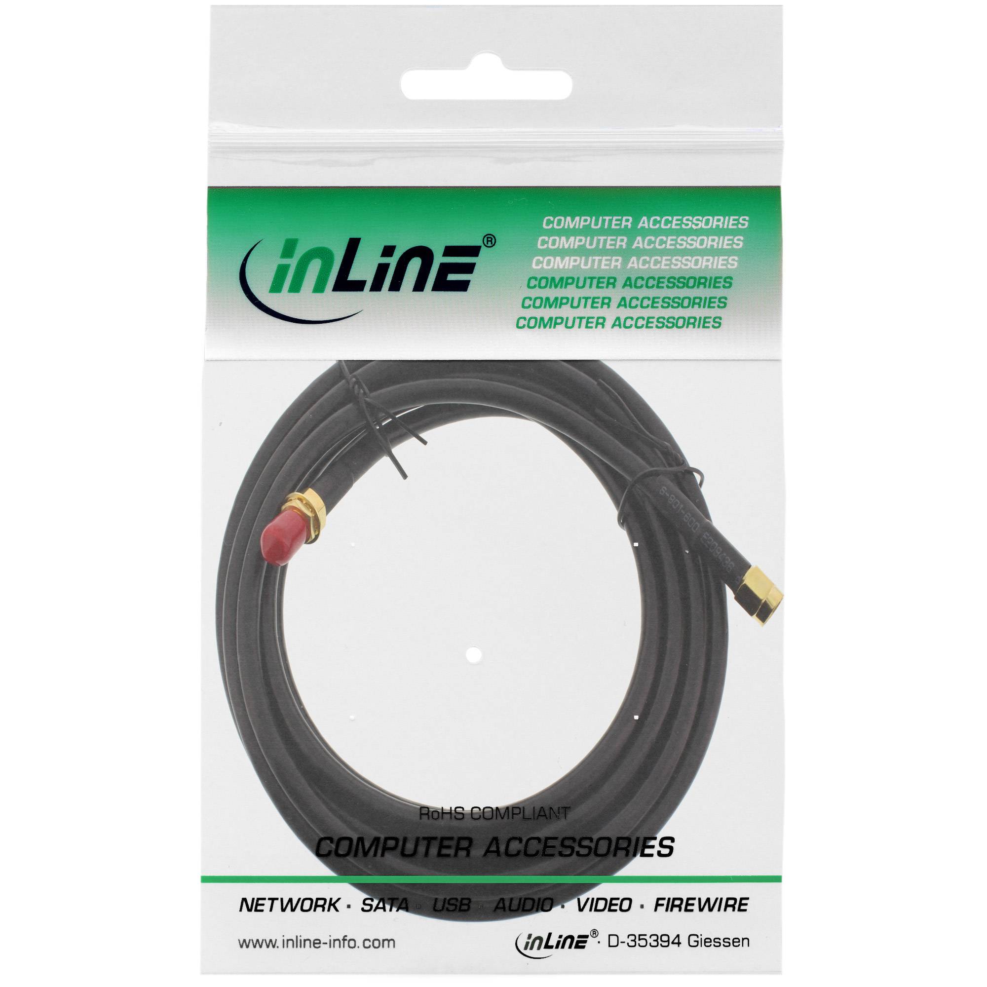 INLINE - WLAN Kabel - R-SMA-Stecker auf R-SMA-Kupplung - 3m - bulk