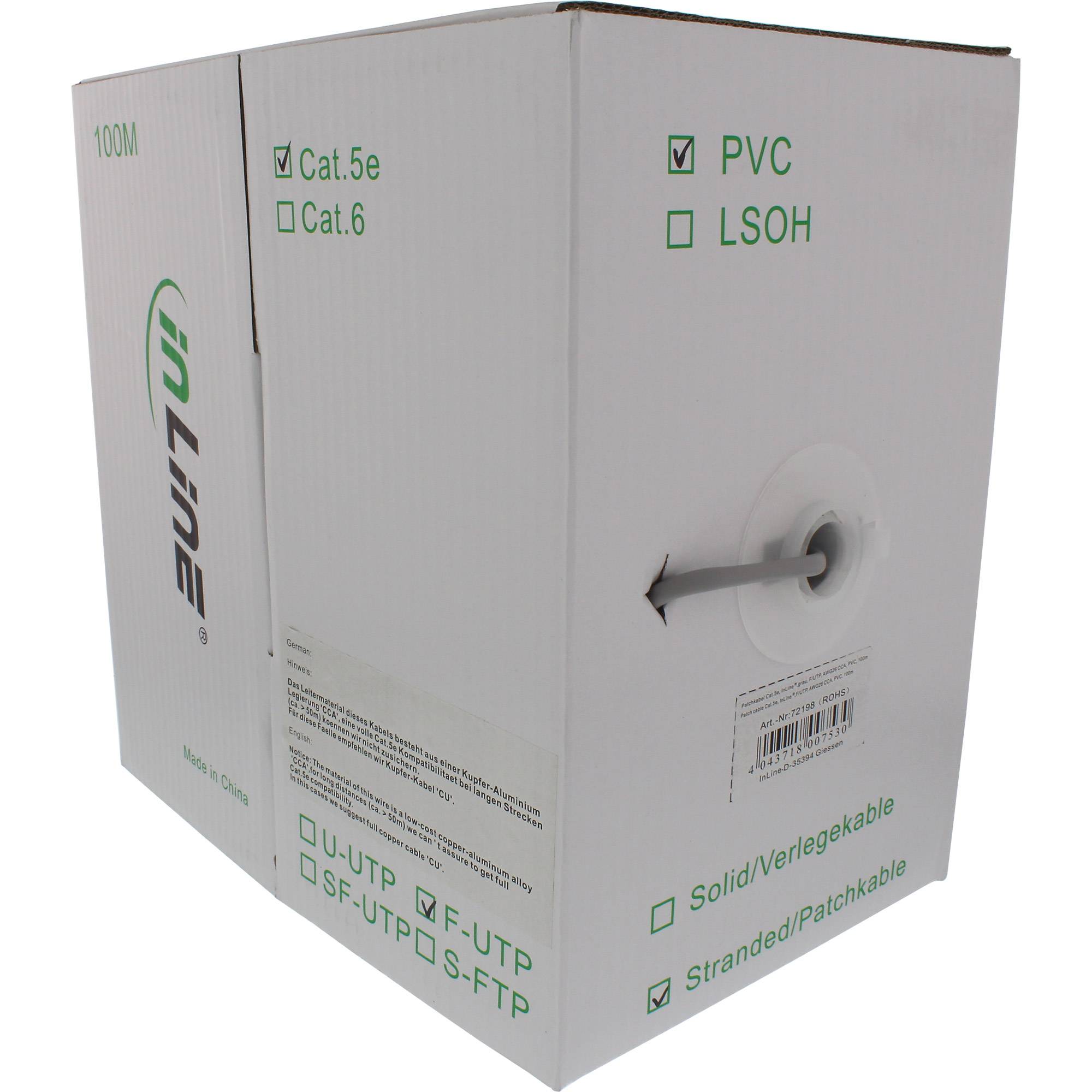 InLine Patchkabel Cat.5e - grau - F/UTP - AWG26 CCA - PVC - 100m - 100 m - Kupfe