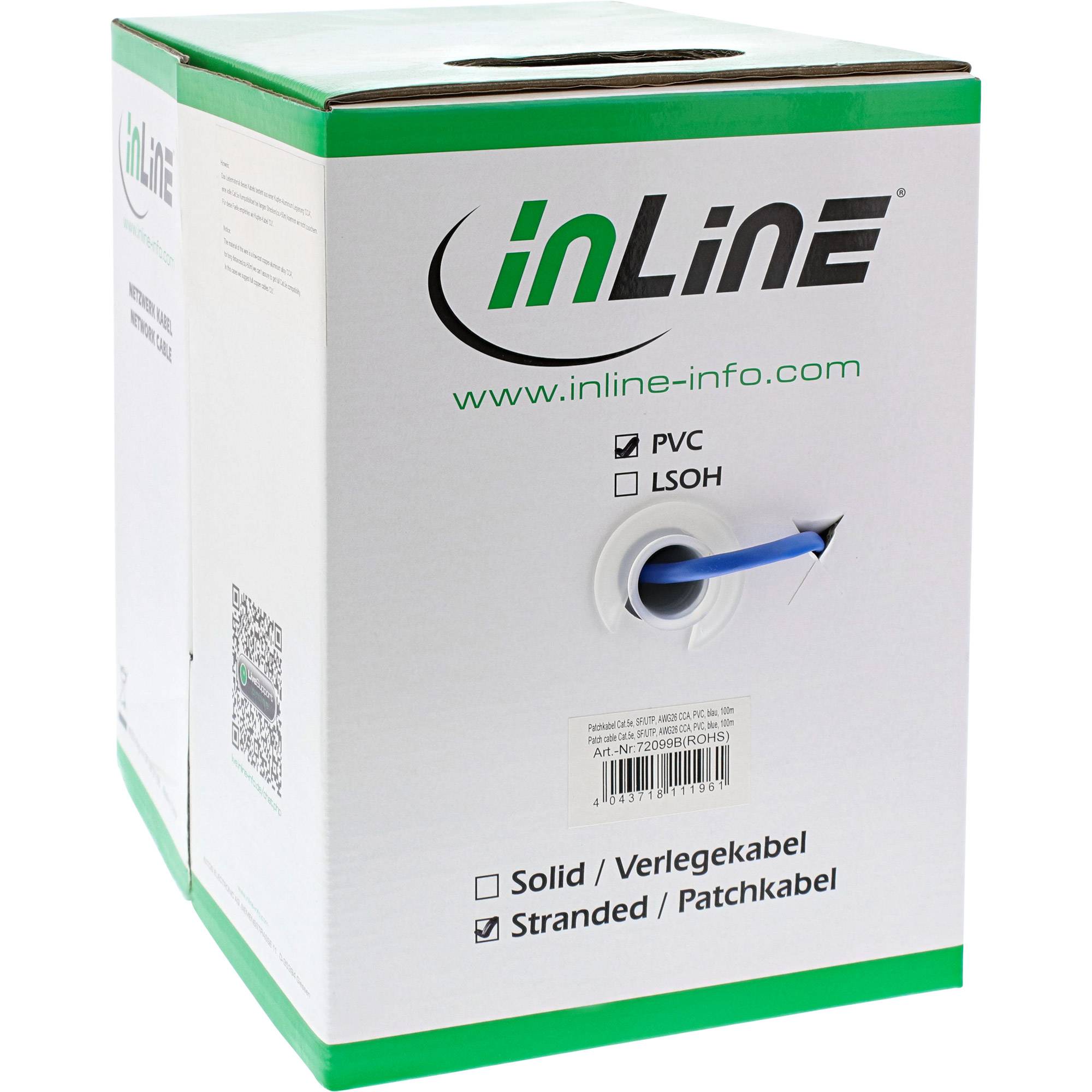InLine Patchkabel Cat.5e - blau - SF/UTP - AWG26 - PVC - 100m - Blau