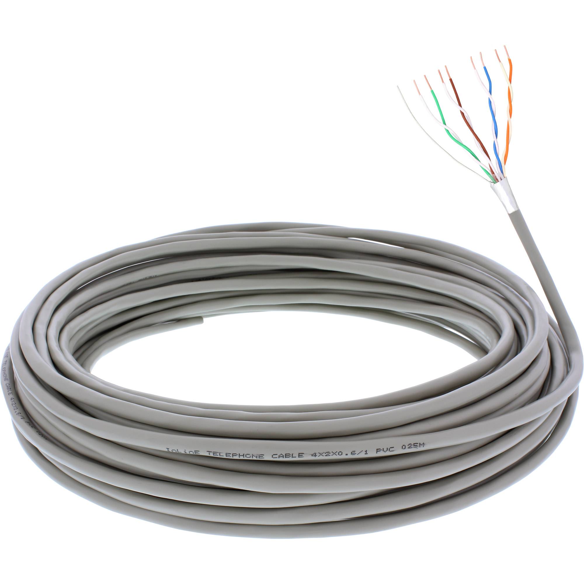 INLINE - Telefon-Kabel 8-adrig - 4x2x0,6mm - zum Verlegen - 25m Ring