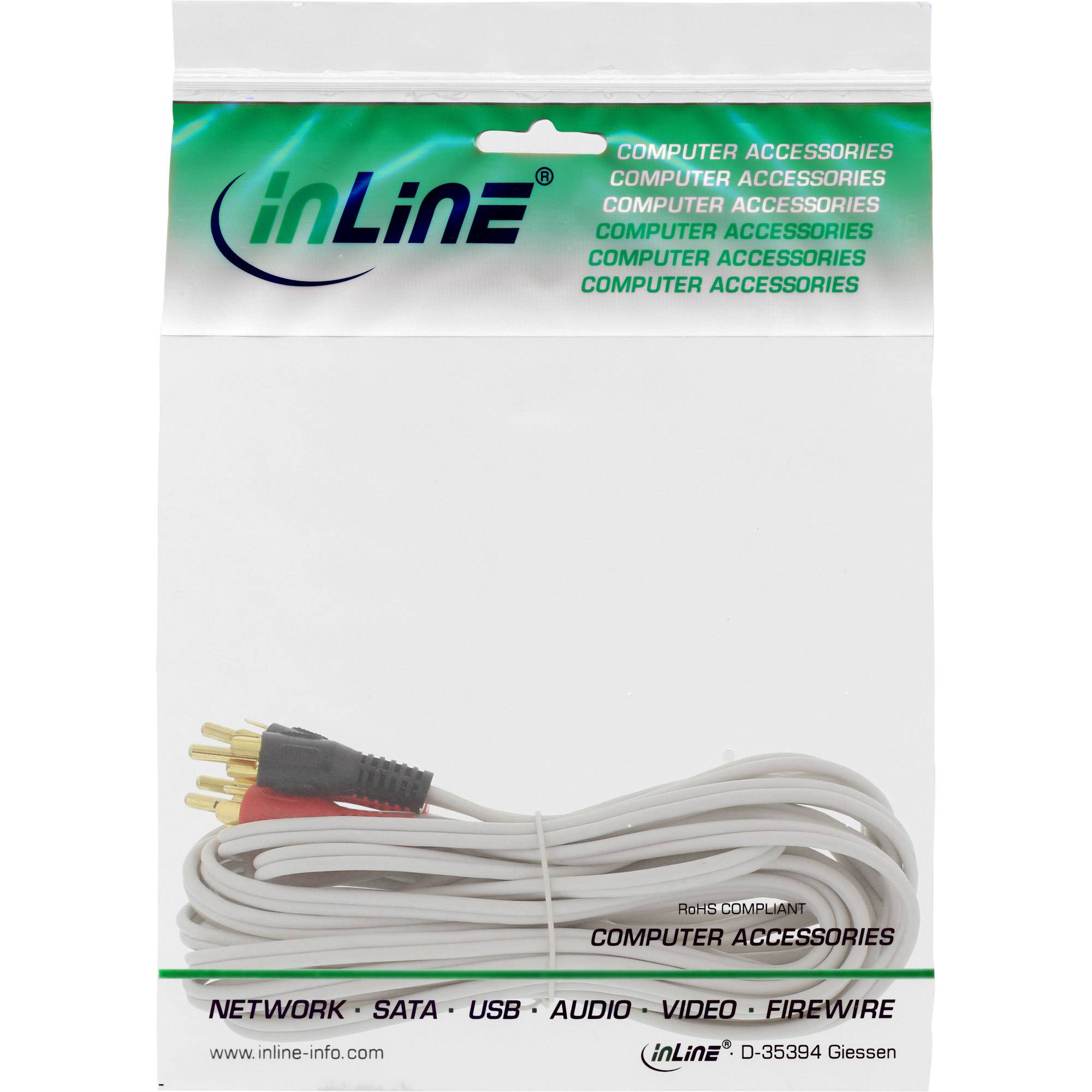 INLINE - Cinch Kabel - 2x Cinch - Stecker / Stecker - weiß / gold - 1m