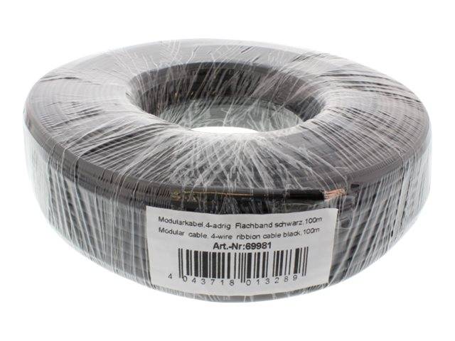 INLINE - Modularkabel - 4adrig Flachband schwarz - 100m Ring