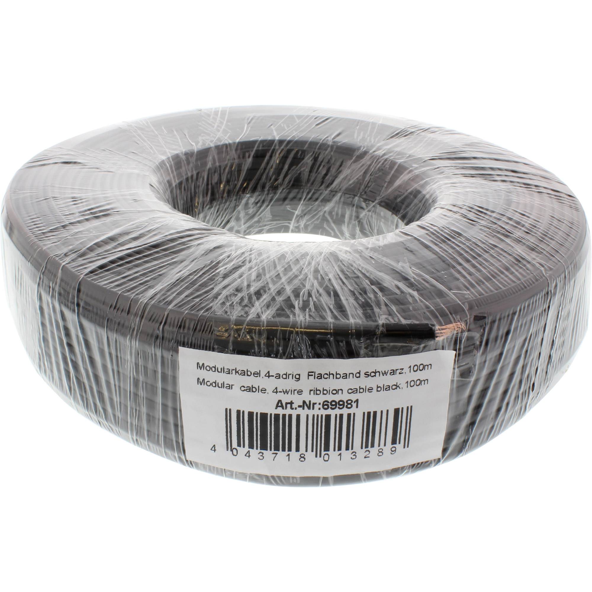 InLine Modularkabel - 4adrig Flachband schwarz - 100m Ring - Schwarz